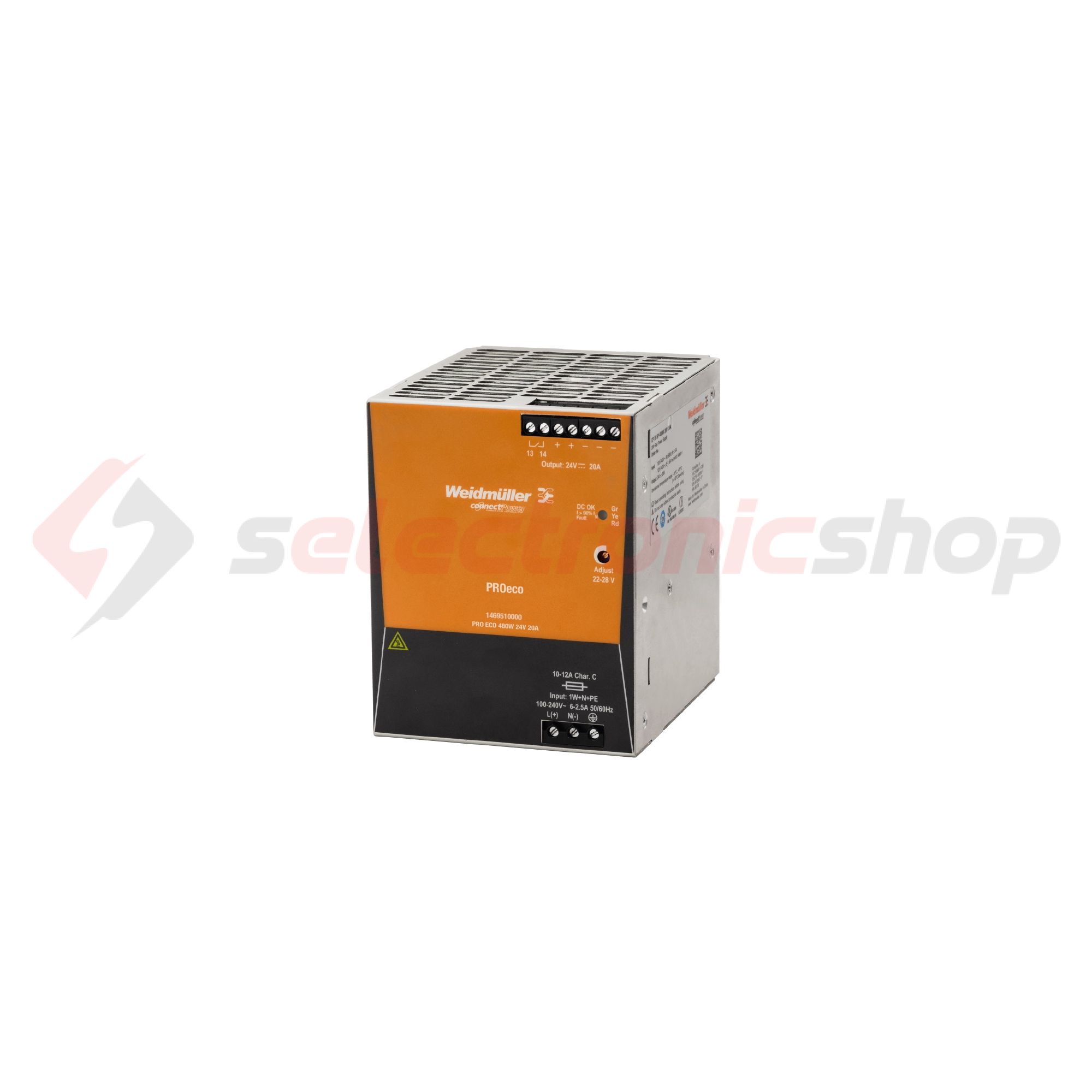 Kapcsolóüzemű DC tápegység 85-264VAC-be 80-370VDC-be 24VDC-ki PRO ECO 480W 24V 20A Weidmüller - 1469510000