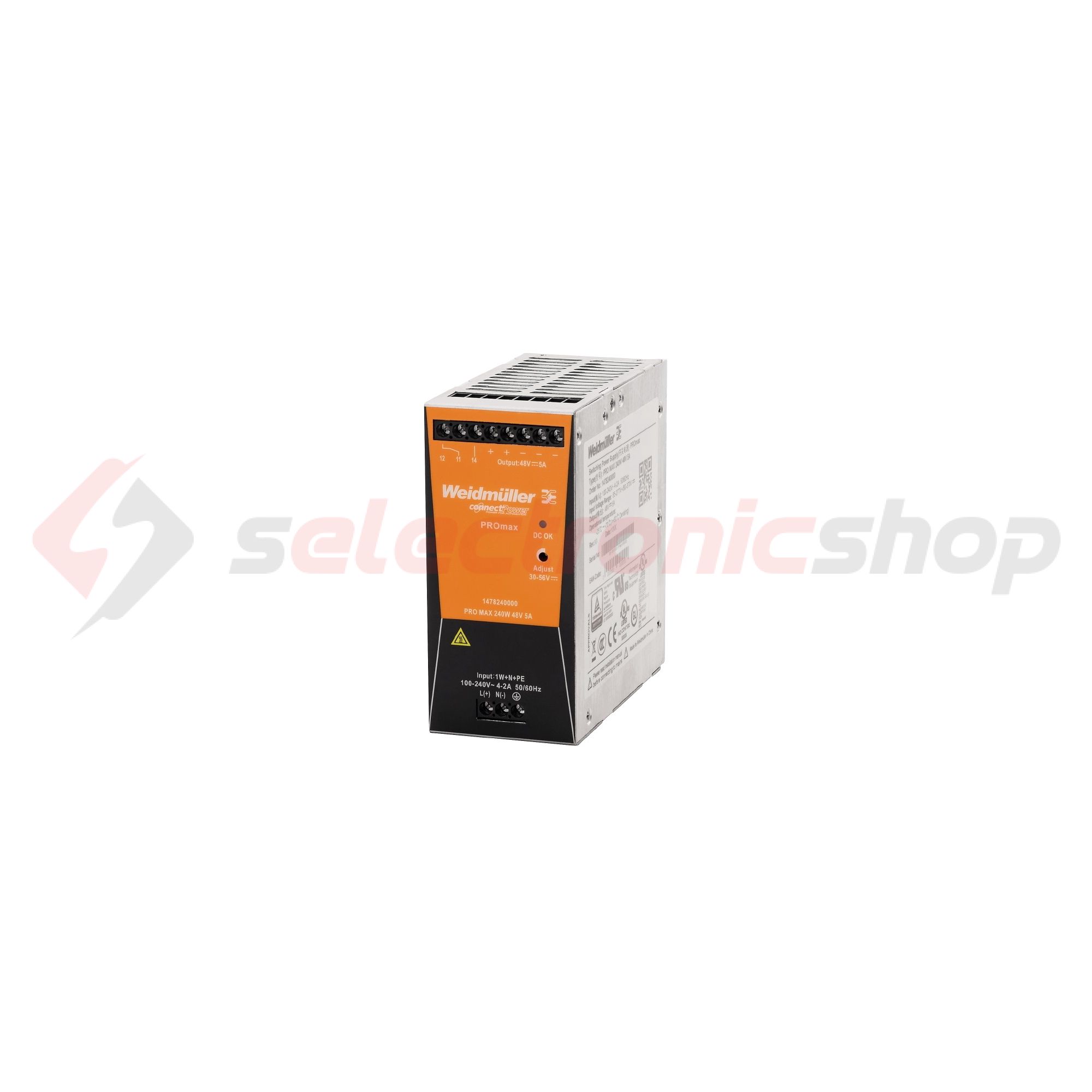 Kapcsolóüzemű DC tápegység 85-264VAC-be 80-370VDC-be 24VDC-ki PRO MAX 240W 24V 10A Weidmüller - 1478130000