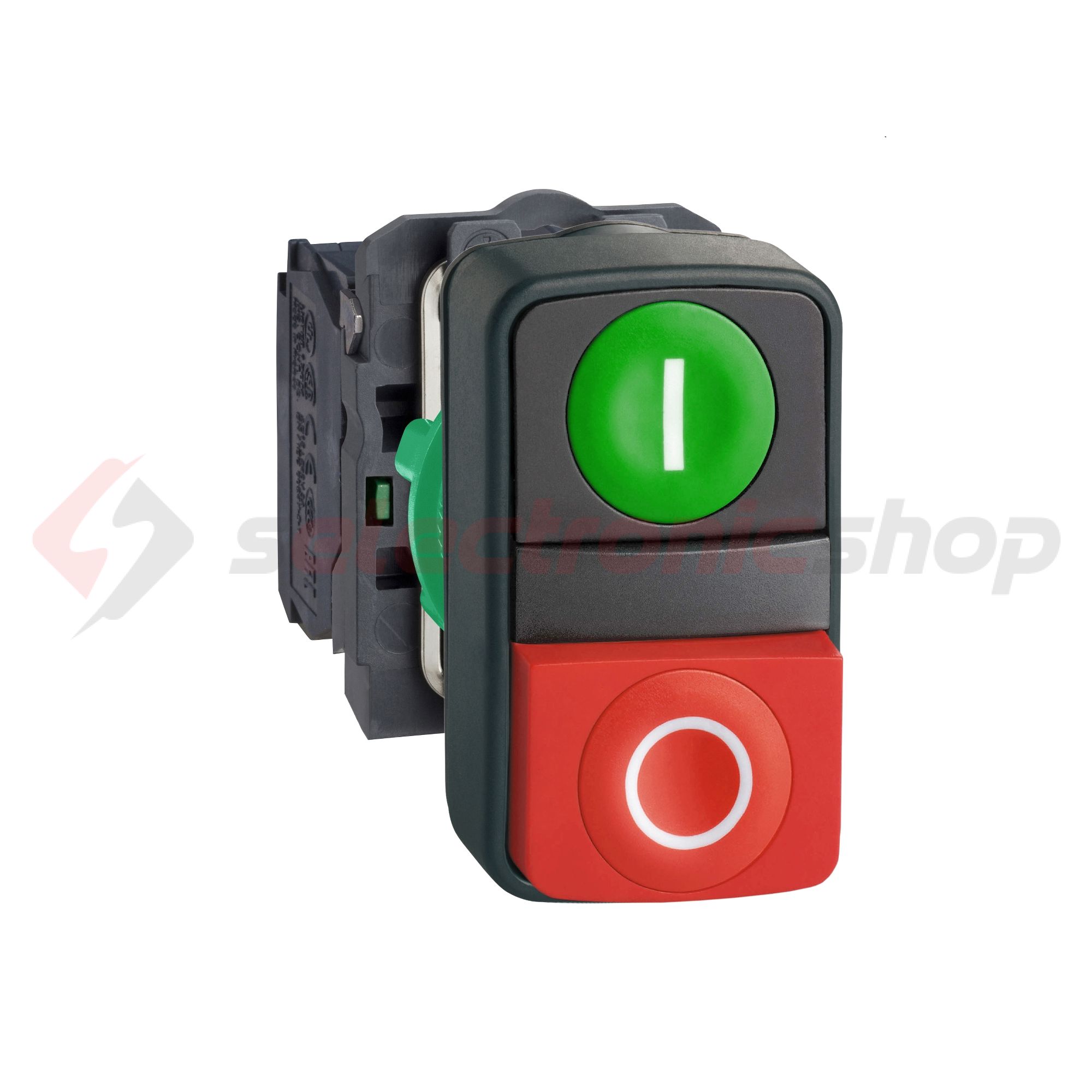 Kettős nyomógomb komplett műa. d22 I/O piros/zöld magas visszaugró 1z 1ny Harmony XB5 Schneider - XB5AL73415