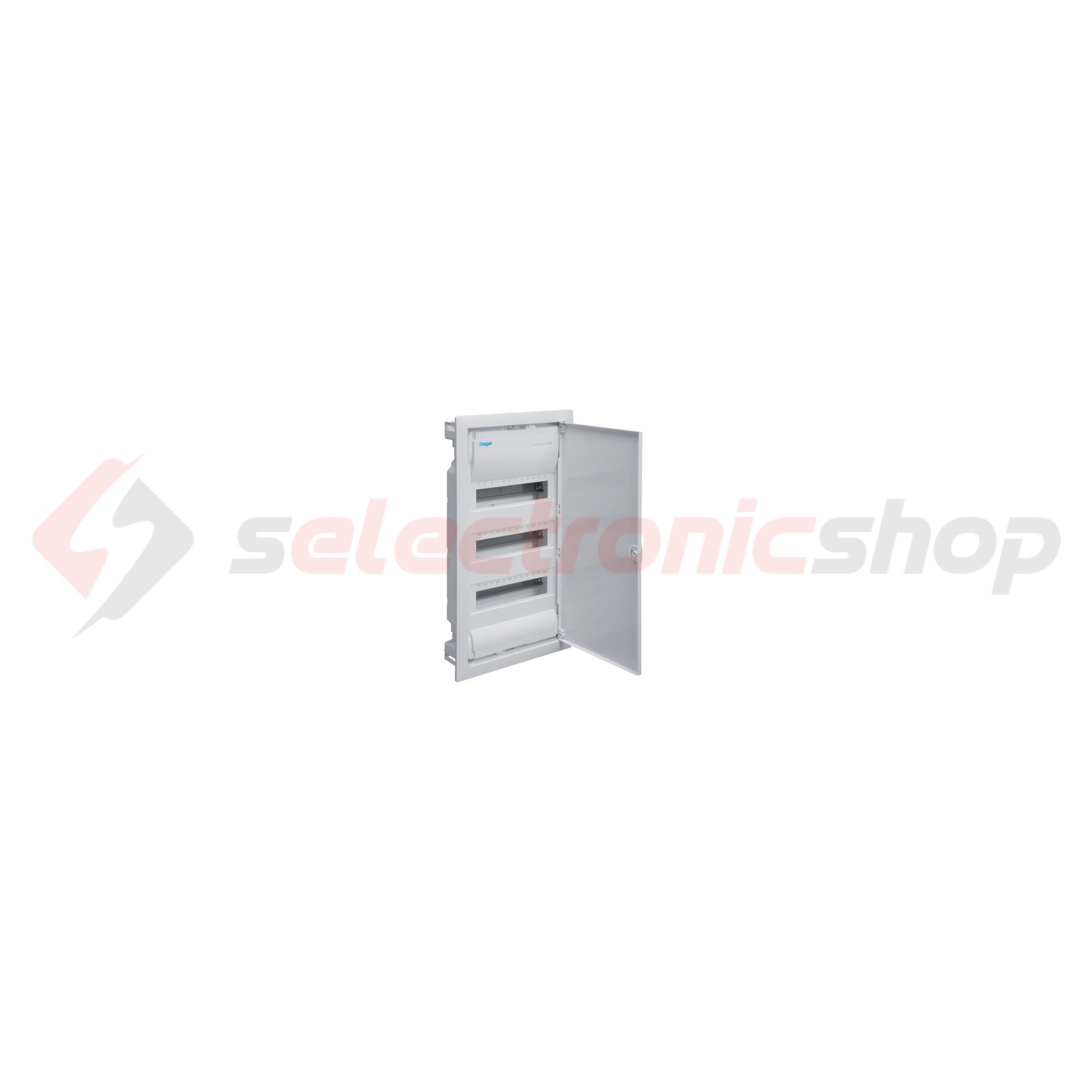 Kiselosztó PE/N-sínnel 63A műanyag 3x 12M süllyesztett fehér IP30 teli ajtó Volta Hager - VU36NE