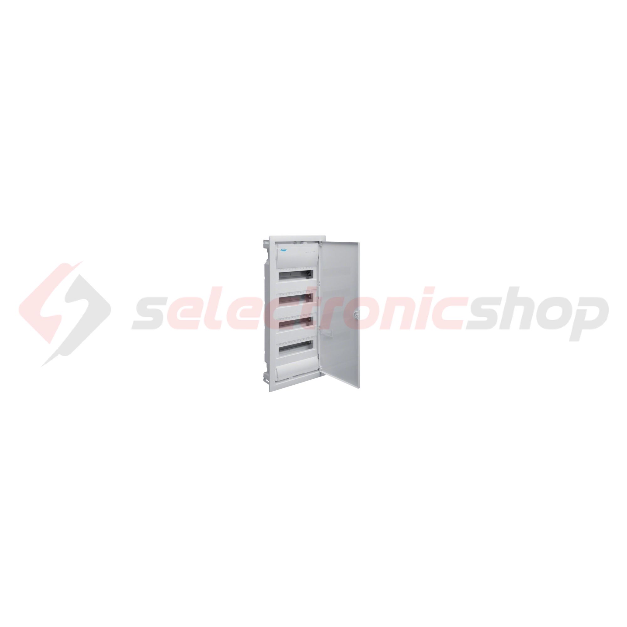 Kiselosztó PE/N-sínnel 63A műanyag 4x 12M süllyesztett fehér IP30 teli ajtó Volta Hager - VU48NE