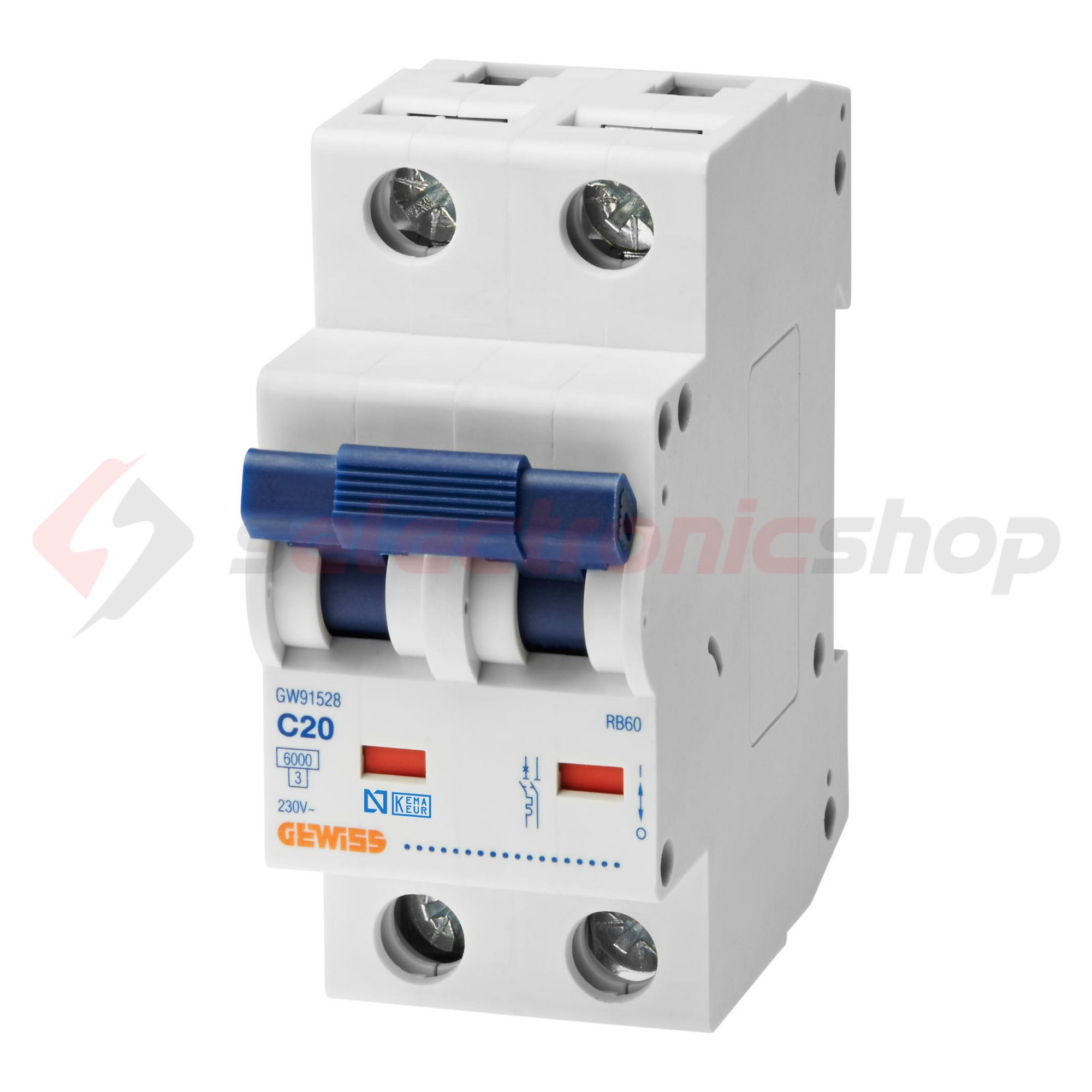 Kismegszakító 1P+N 20A C-jelleg 500V AC 6kA/60898 6kA/60947 2M RB60 GEWISS - GW91548