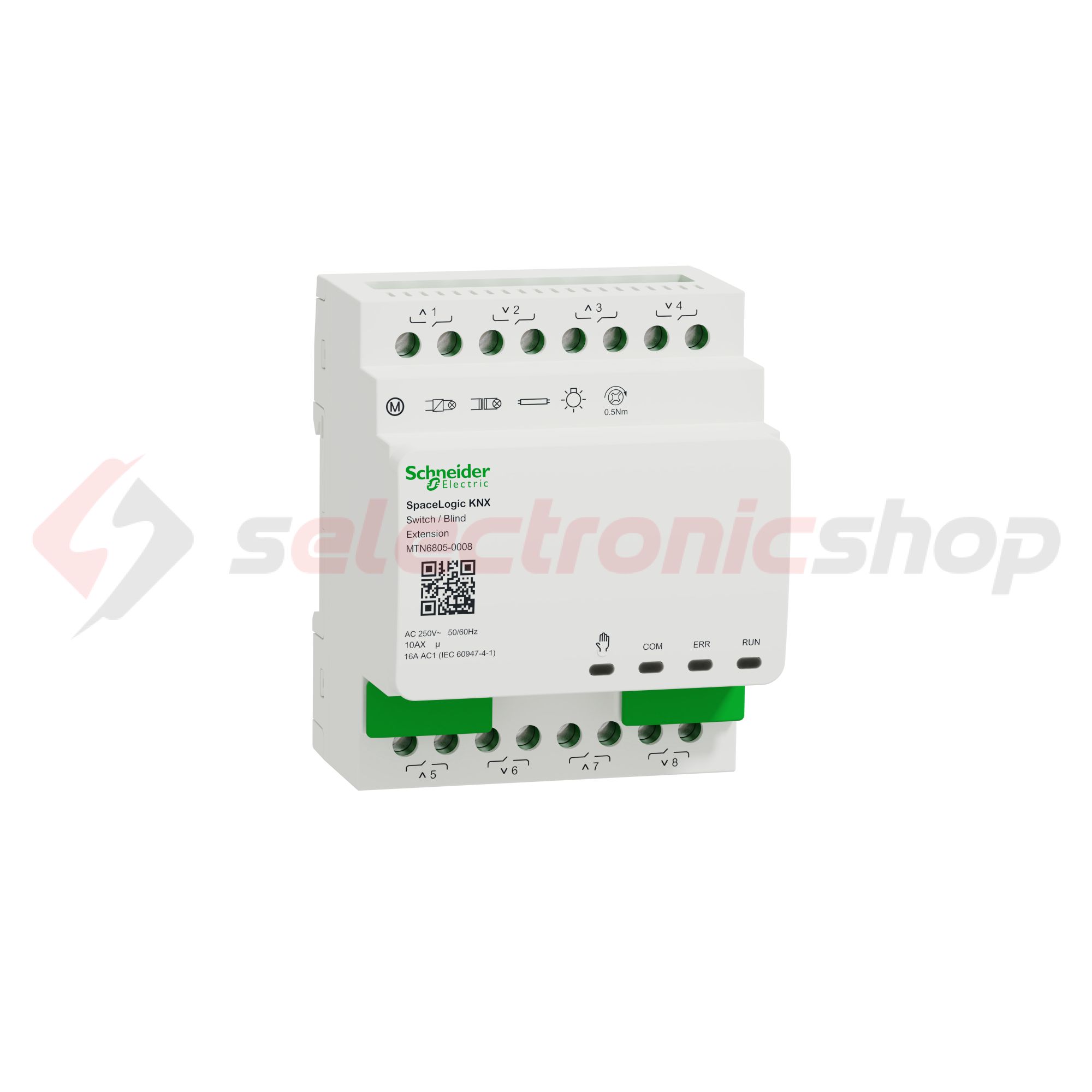 KNX redőny és kapcsolóaktor bővítő (8RO) kalapsínre 4x 16A AC 4M-DIN SpaceLogic Schneider - MTN6805-0008
