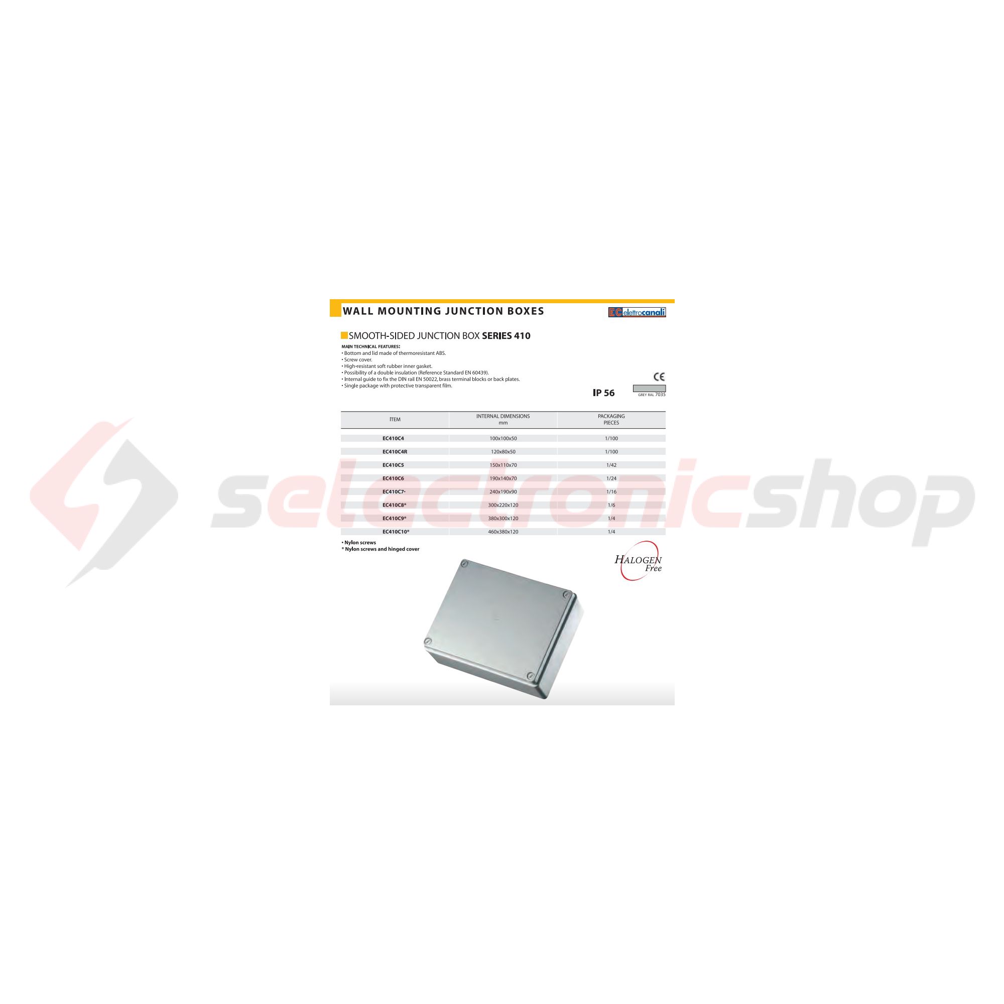 Kötődoboz zárt falonkívüli 190mmx 240mmx 90mm szürke műanyag IP56 ElettroCanali - EC410C7