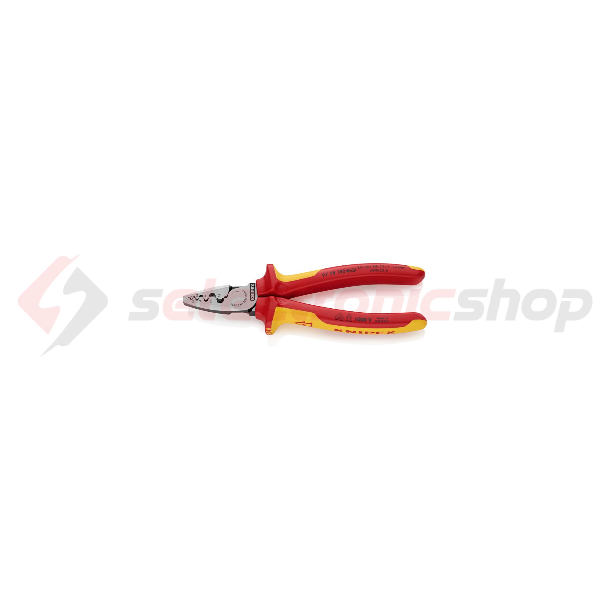 Krimp fogó 9profilú 1000V 0.25-16mm2 tüskés-présforma mechanikus KNIPEX - 9778180