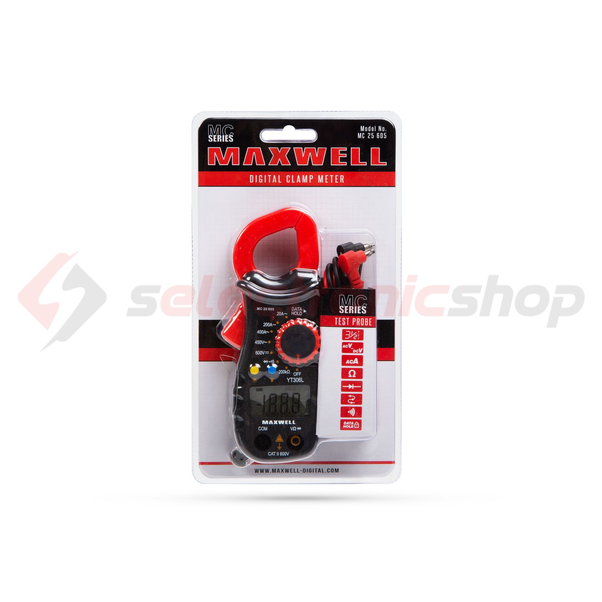 Lakatfogó V-A-Ohm LCD digitális 0,001-4A-max./AC 25mm-nyílás MC Maxwell - 25605