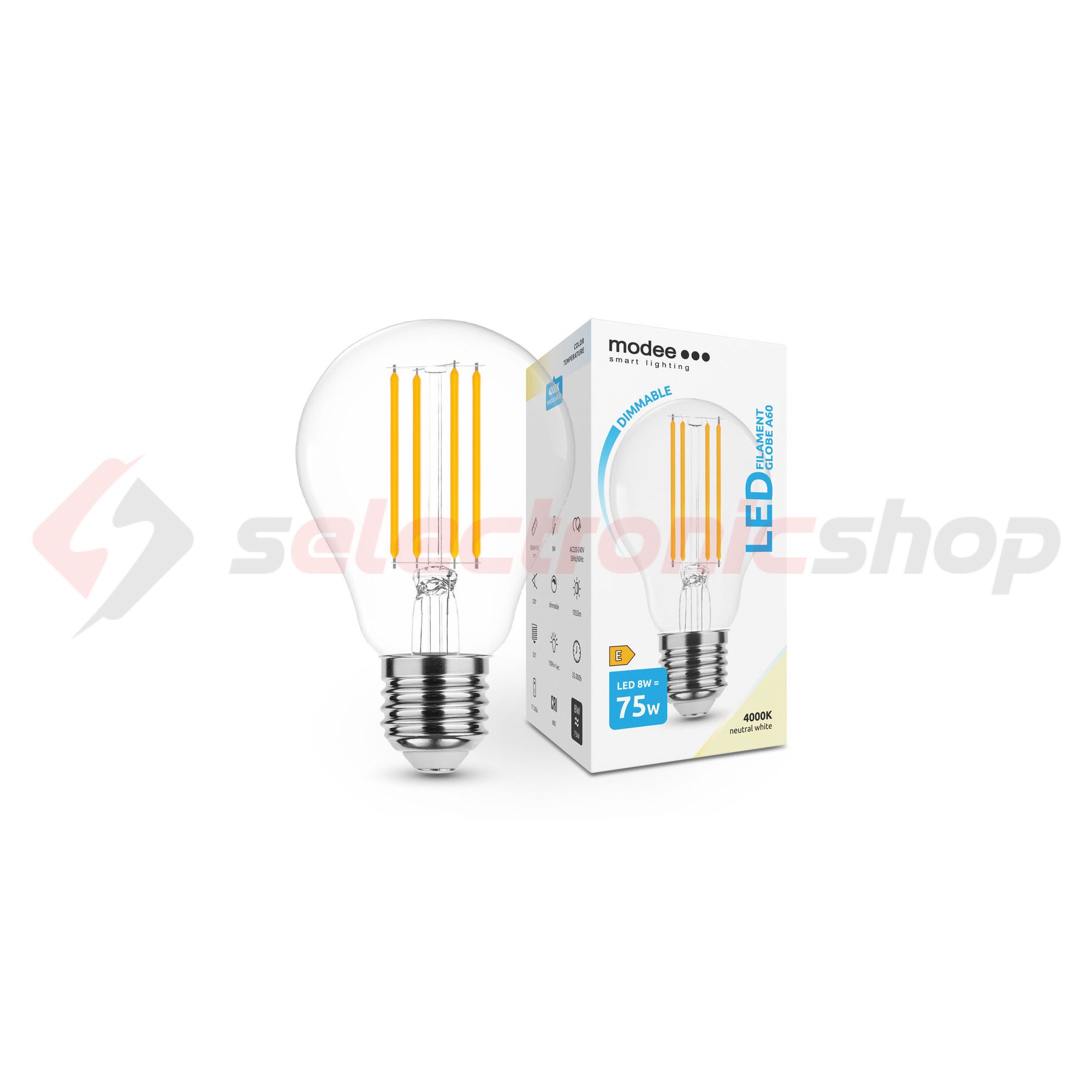 LED lámpa A60 DIM körte A filament 8W- 75W E27 1055lm 840 DIM 220-240V AC 35000h 360° 4000K Modee - ML-A60F4000K8WE27D