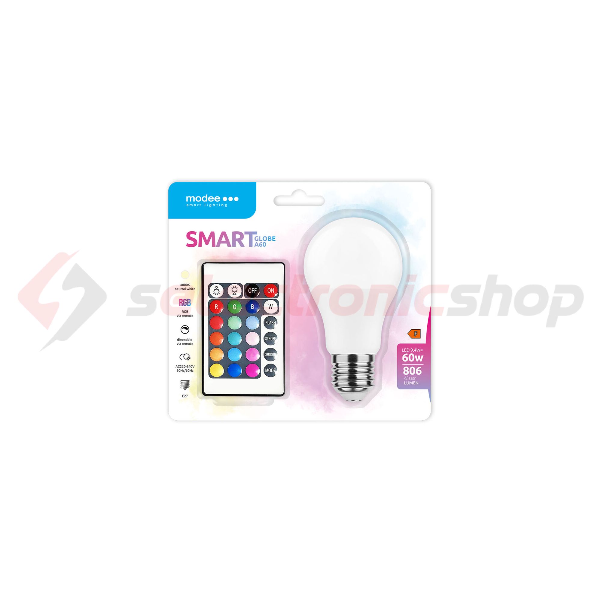 LED lámpa A60 DIM RGBW-távirányítóval körte A 9,4W- 60W E27 806lm DIM 220-240V AC LED Smart Modee - MSL-G9,4WE27RGB-R