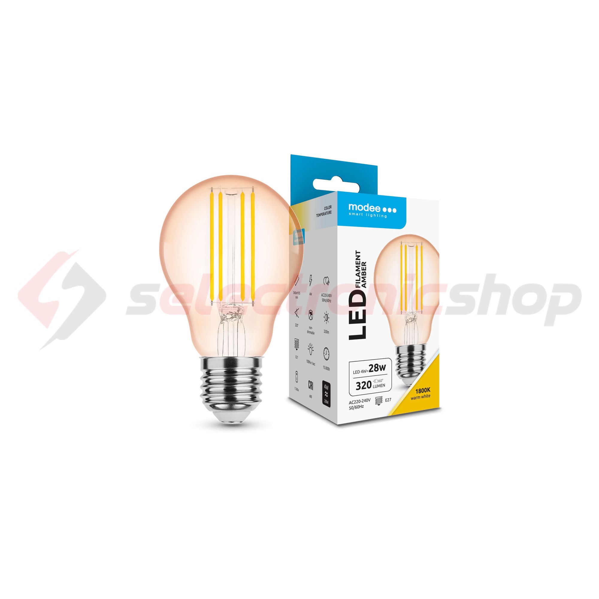 LED lámpa A60 körte A filament 4W- 33W E27 360lm 818 220-240V AC 15000h 320° 1800K Modee - ML-A60FA1800K4WE27