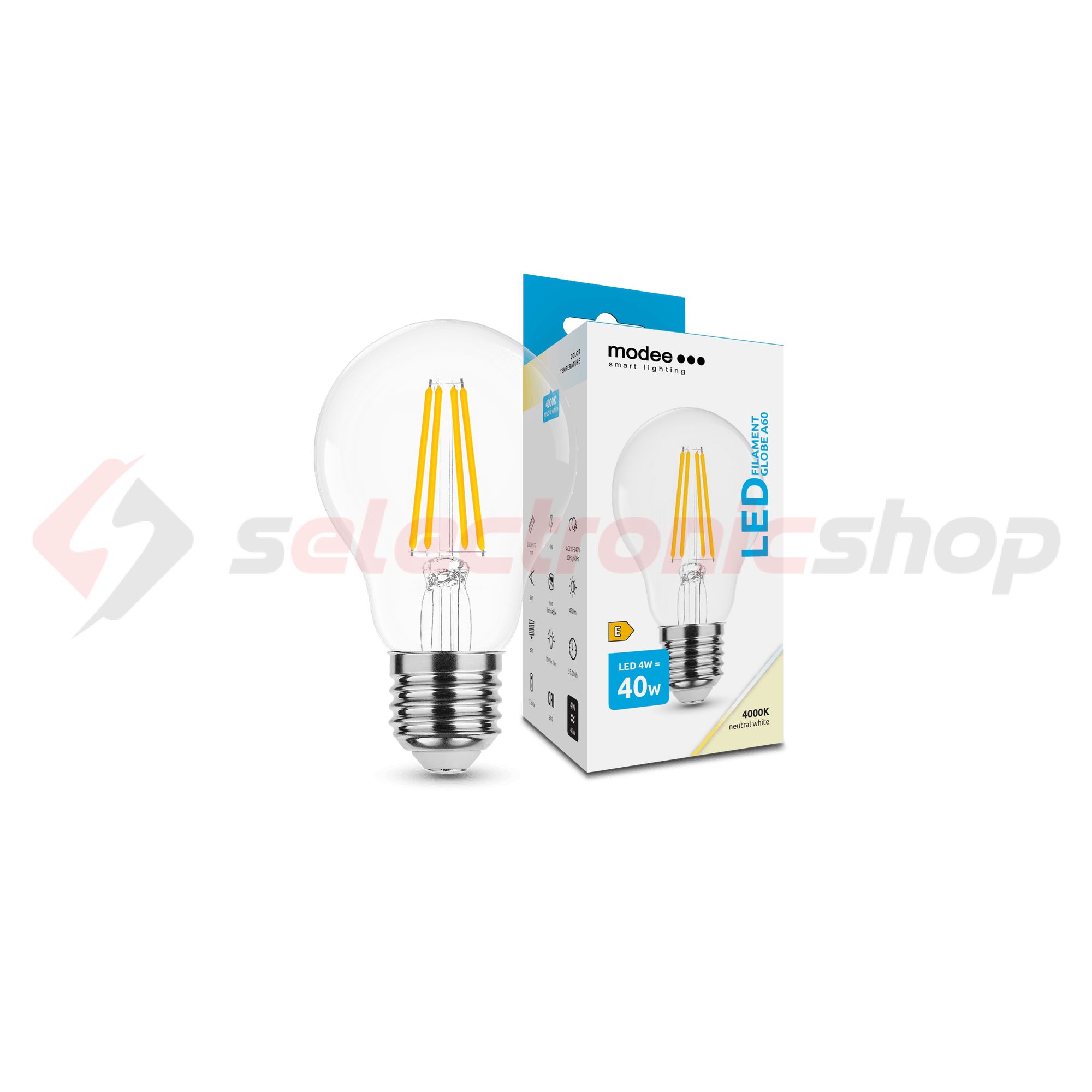 LED lámpa A60 körte A filament 4W- 40W E27 470lm 840 220-240V AC 35000h 360° 4000K Modee - ML-A60F4000K4WE27