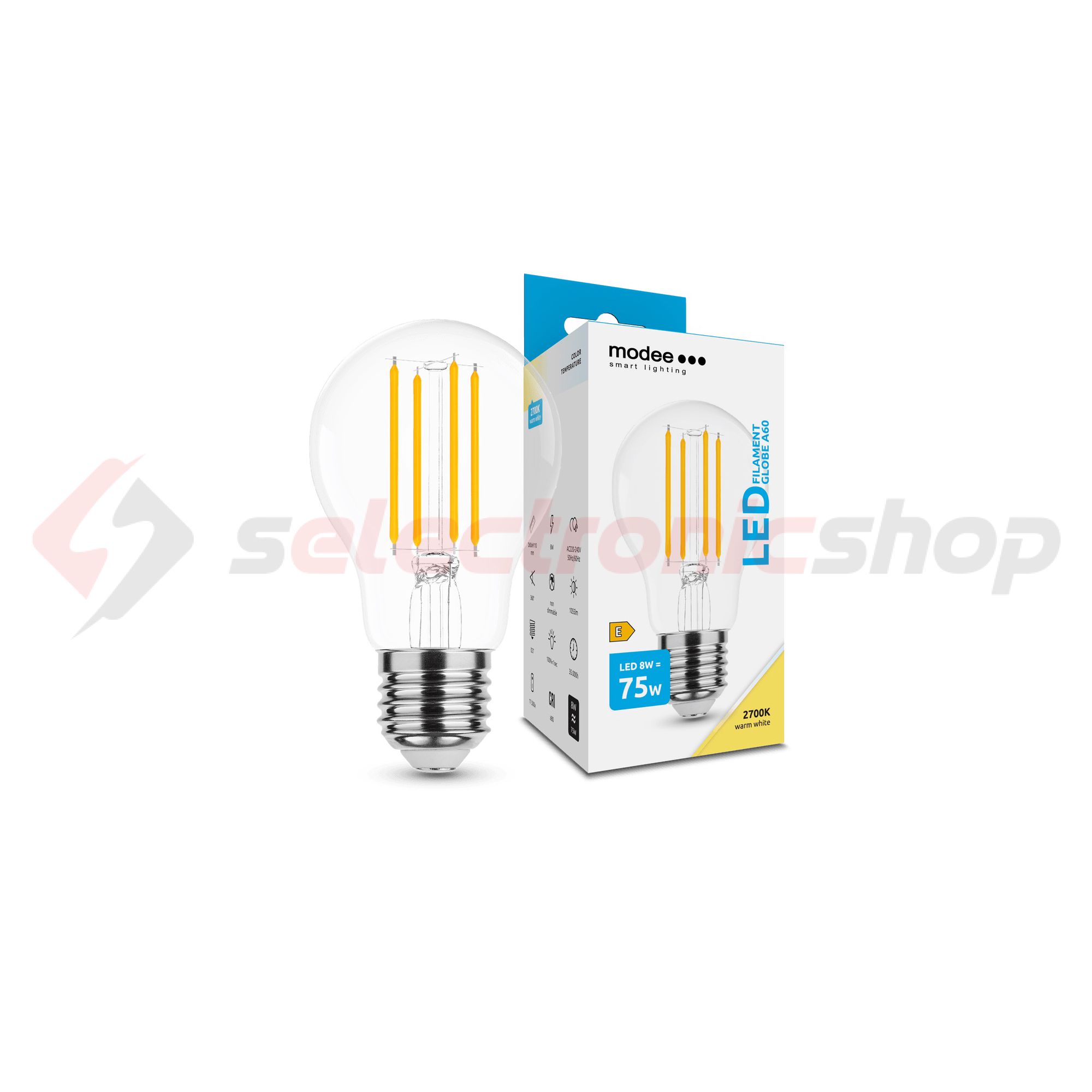 LED lámpa A60 körte A filament 8W- 75W E27 1055lm 827 220-240V AC 35000h 360° 2700K Modee - ML-A60F2700K8WE27