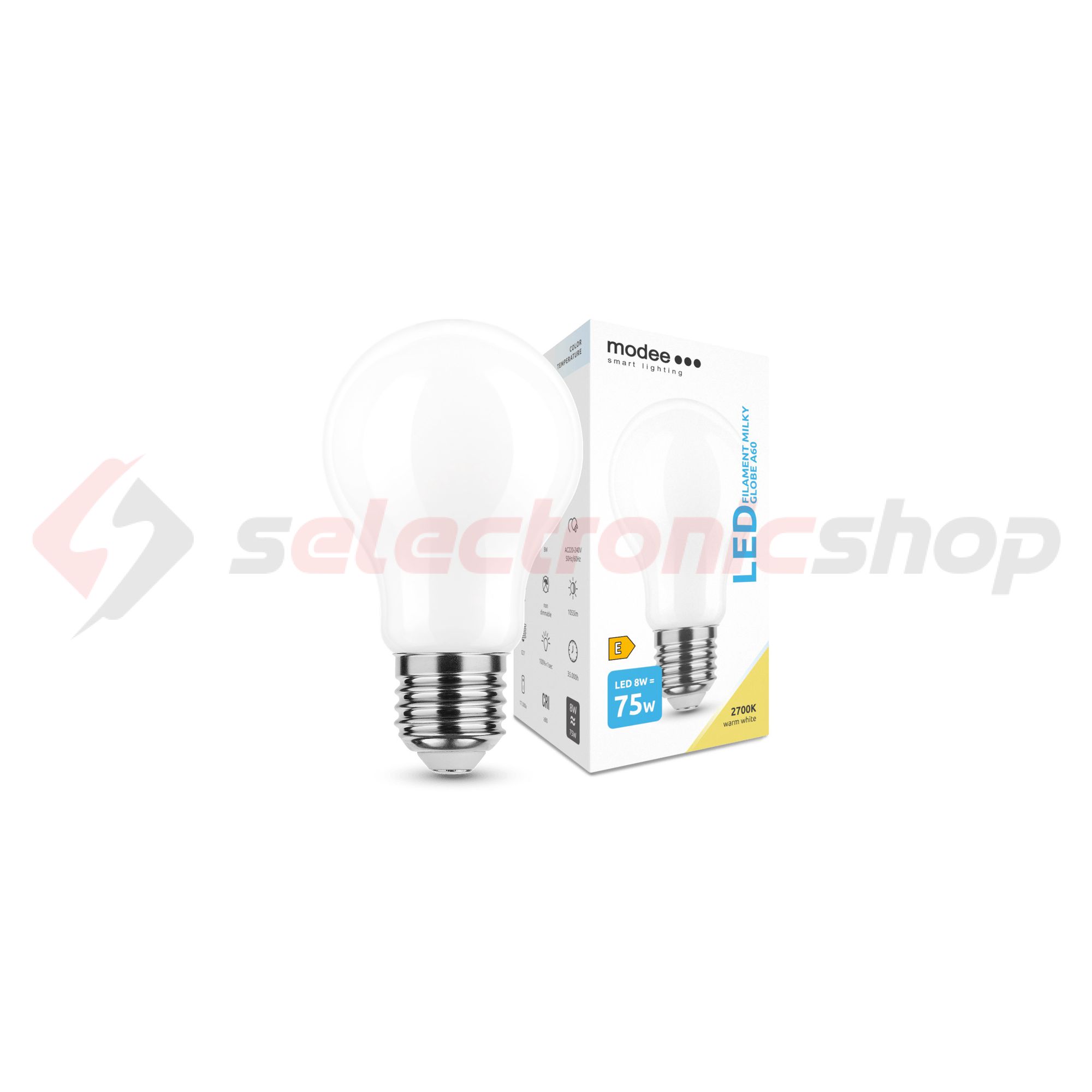 LED lámpa A60 körte A filament 8W- 75W E27 1055lm 827 220-240V AC 35000h 360° 2700K Modee - ML-MA60F2700K8WE27