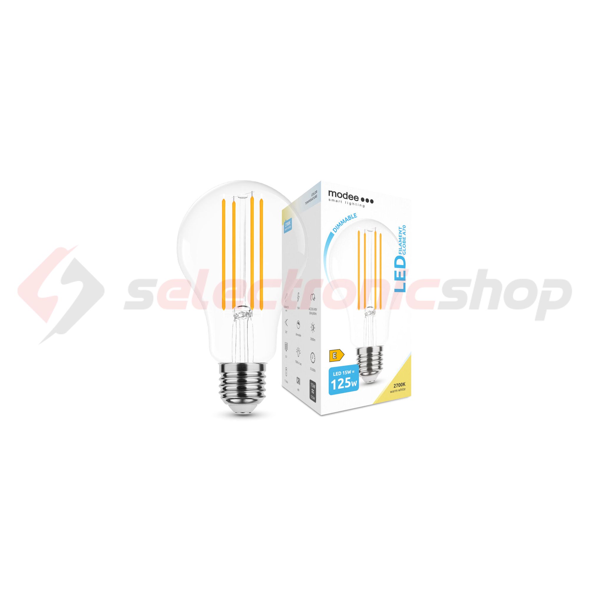 LED lámpa A70 DIM körte A filament 15W- 125W E27 2000lm 827 DIM 220-240V AC 35000h 320° Modee - ML-A70F2700K15WE27D