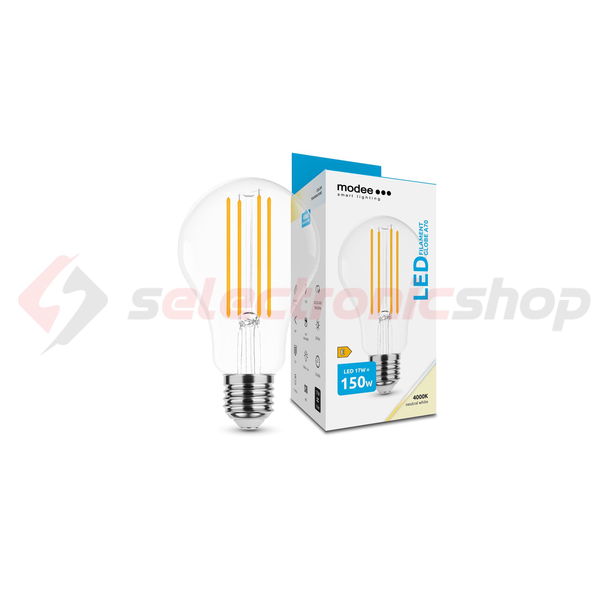 LED lámpa A70 körte A filament 17W- 150W E27 2452lm 840 220-240V AC 35000h 360° 4000K Modee - ML-A70F4000K17WE27