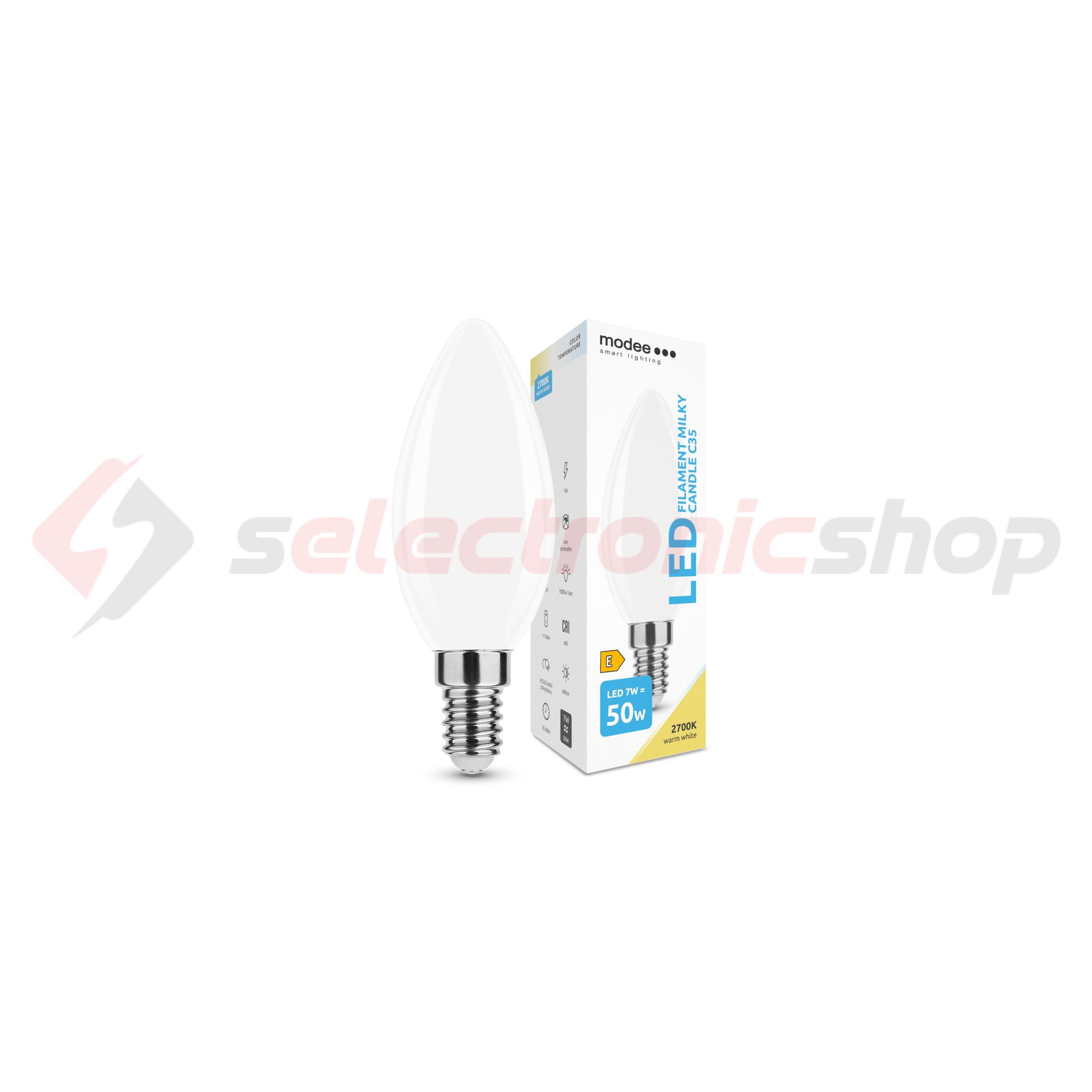 LED lámpa B35 gyertya filament 7W- 50W E14 806lm 827 220-240V AC 35000h 360° 2700K Modee - ML-MCF2700K7WE14