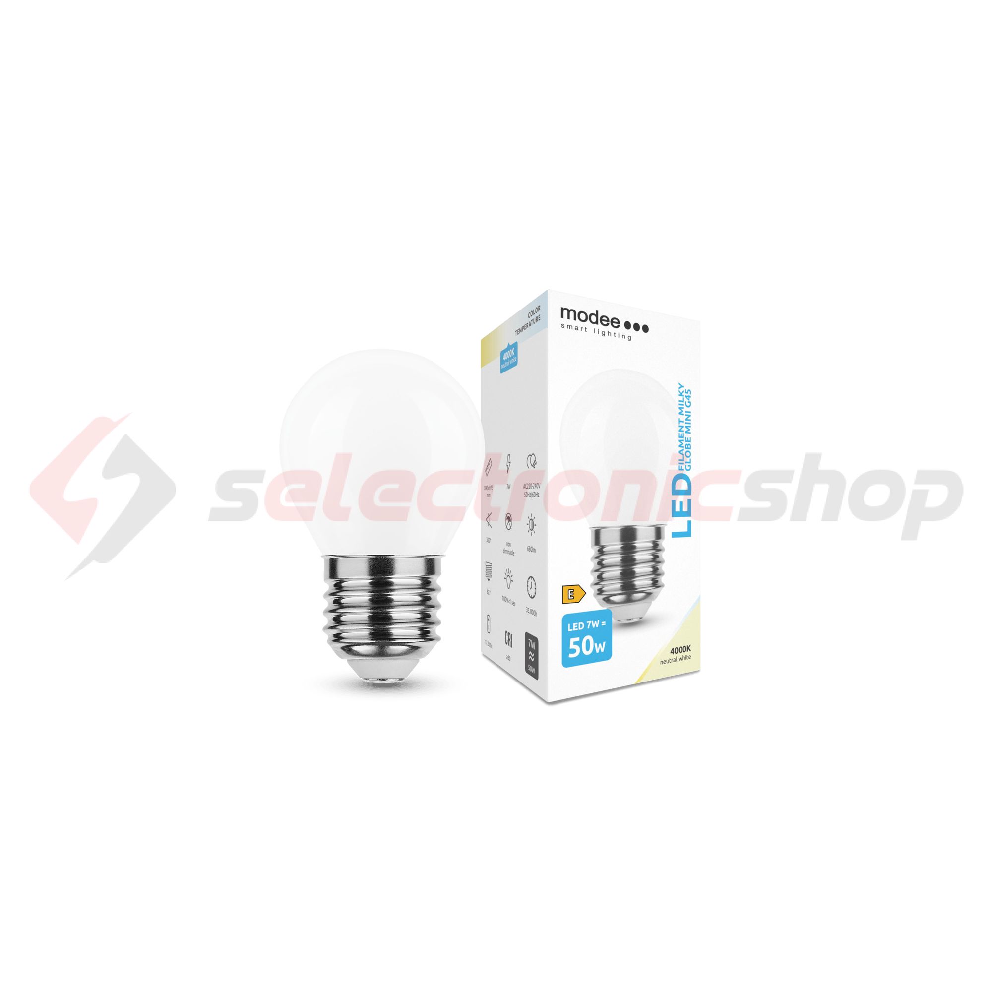 LED lámpa kisgömb P45 filament 7W- 50W E27 680lm 840 220-240V AC 35000h 360° 4000K Modee - ML-MG45F4000K7WE27