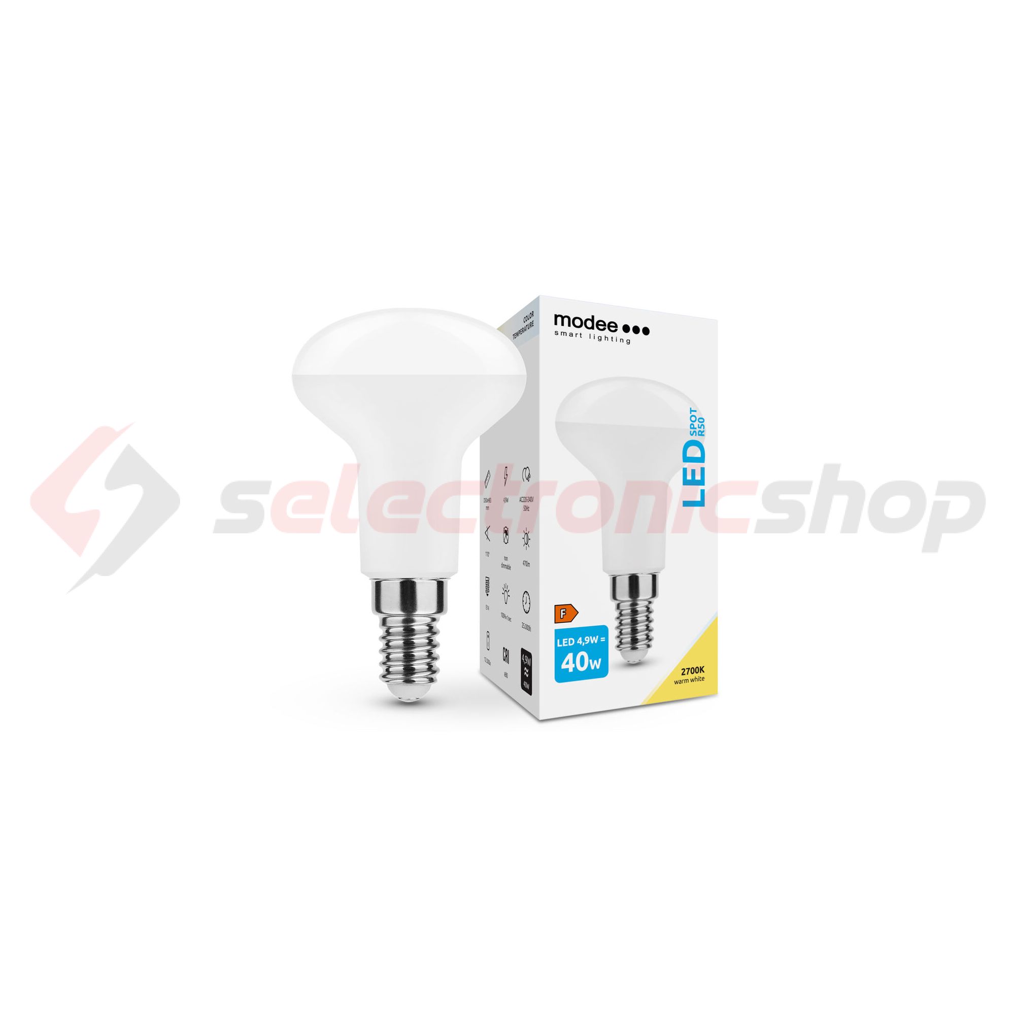 LED lámpa R50 tükrös 4,9W- 40W E14 470lm 827 220-240V AC 25000h 110° 2700K A-series Modee - ML-R502700K4,9WE14A