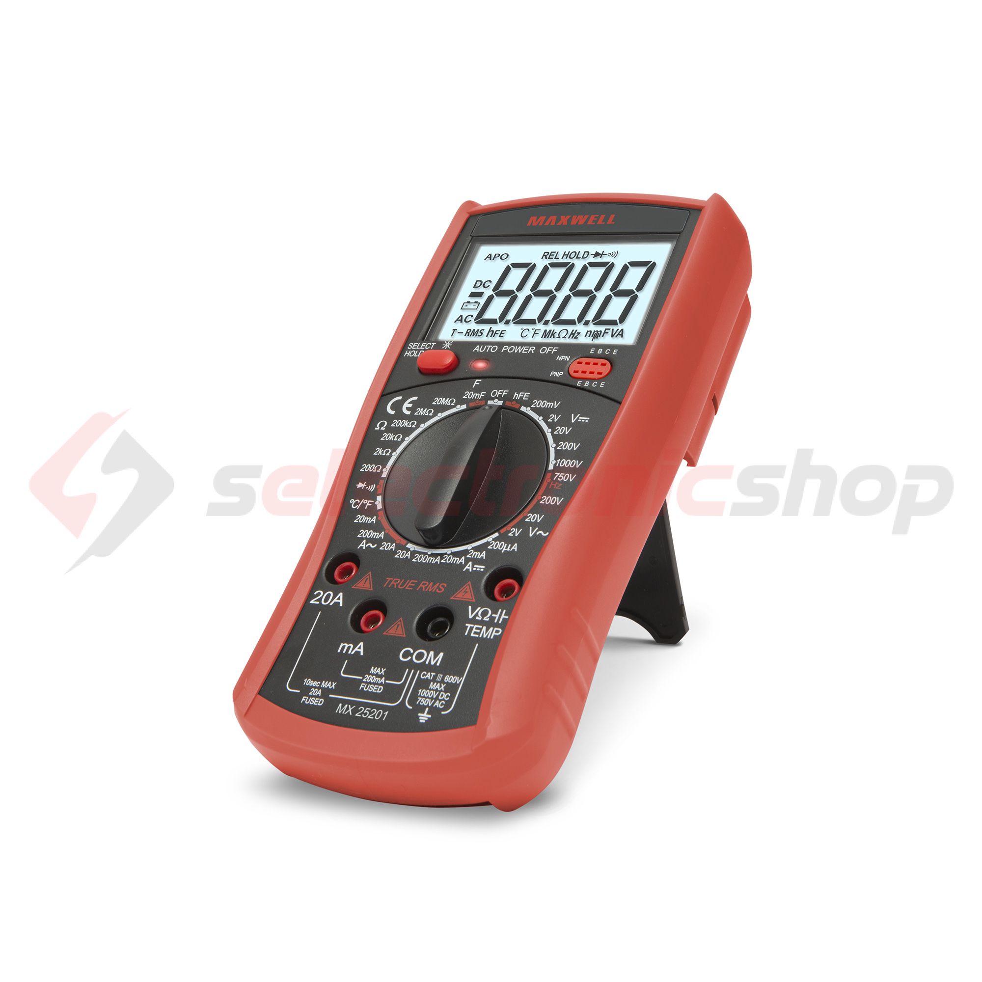 Multiméter V-A-Ohm-µF-°C digitális 1000VDC 750VAC 20ADC 20AAC 20MOhm MX-25201 Maxwell