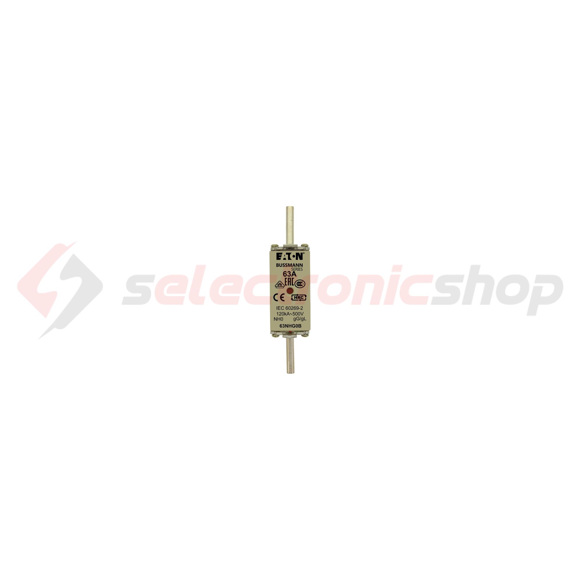 NH biztosítóbetét NH0 63A gL/gG 500V AC 120kA kombikijelző-kioldásjelzéssel Bussmann EATON - 63NHG0B
