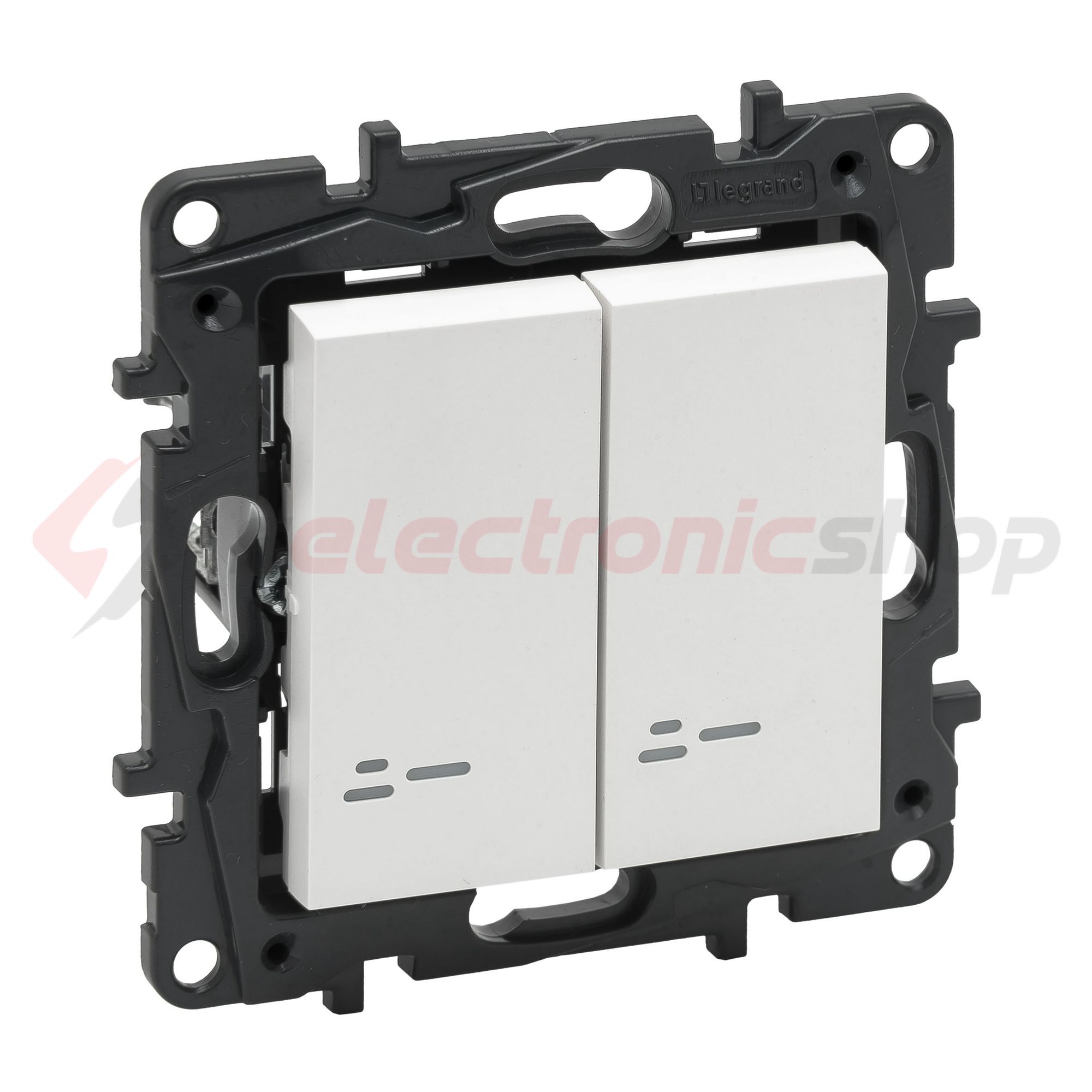 NiloéStep 106+6 kettős váltókapcsoló +jelzőfény betét közp. fedéllel fehér süllyesztett LEGRAND - 863118