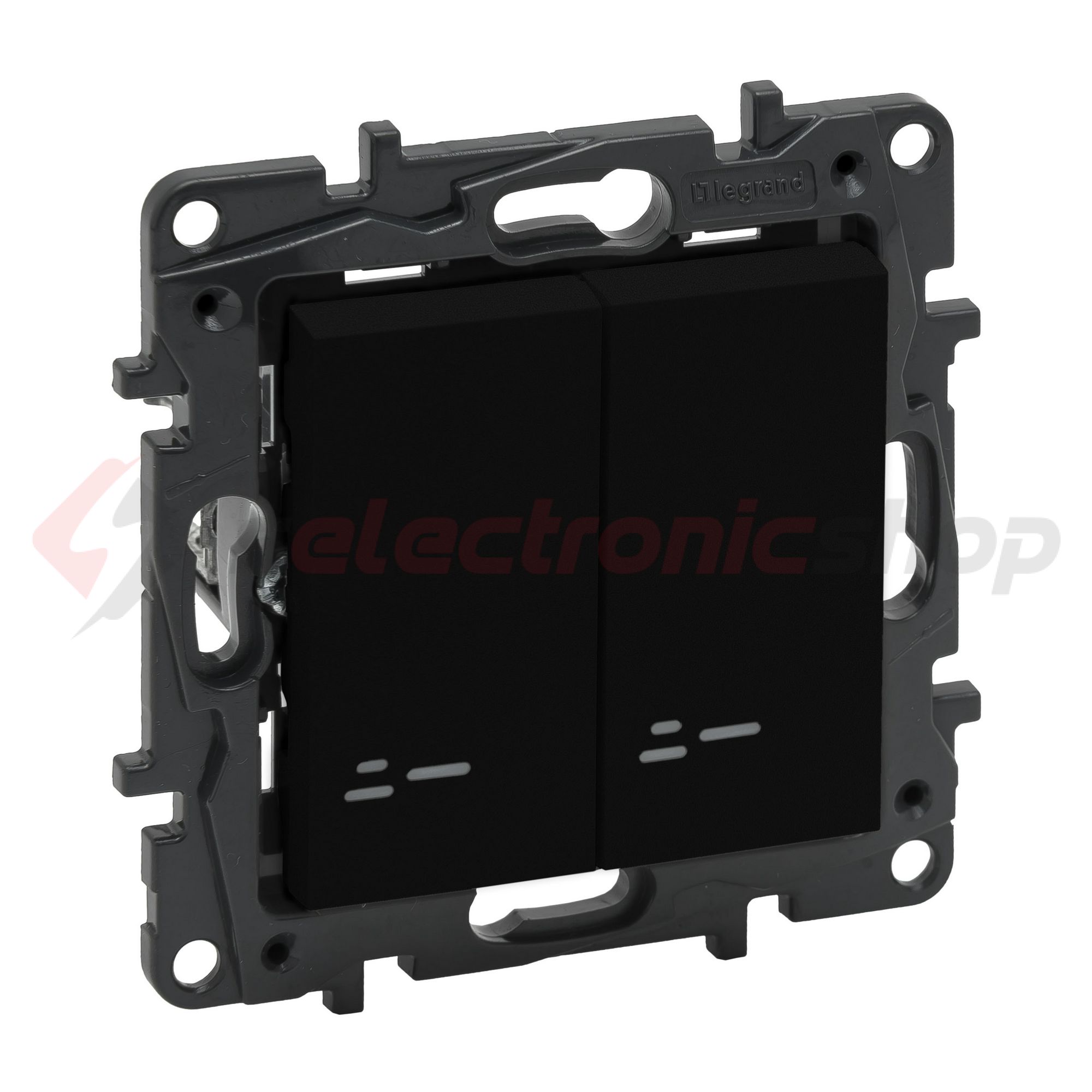 NiloéStep 106+6 kettős váltókapcsoló +jelzőfény betét közp. fedéllel fekete süllyesztett LEGRAND - 863518