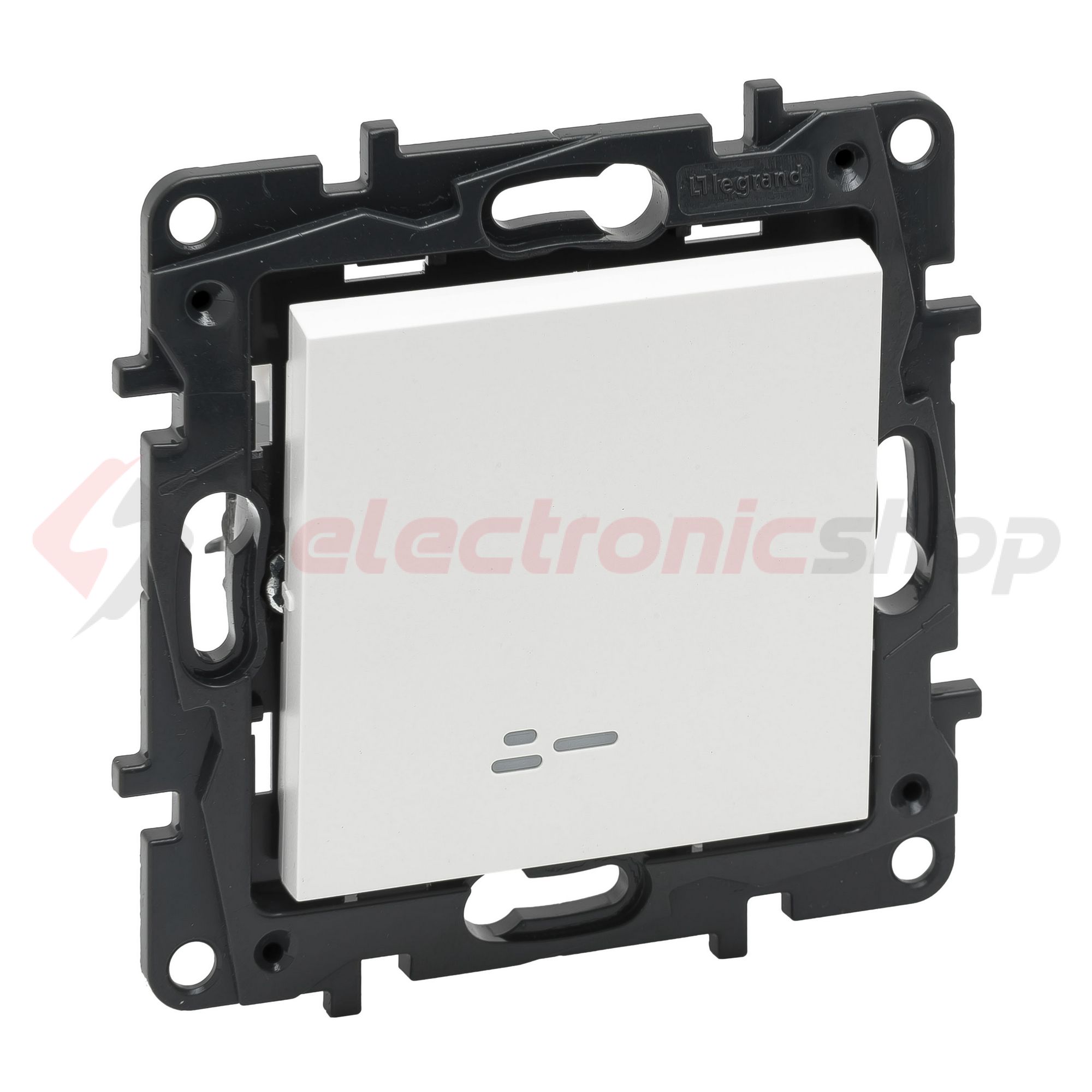 NiloéStep 106 váltókapcsoló +jelzőfény betét közp. fedéllel alumínium süllyesztett rugós LEGRAND - 863316