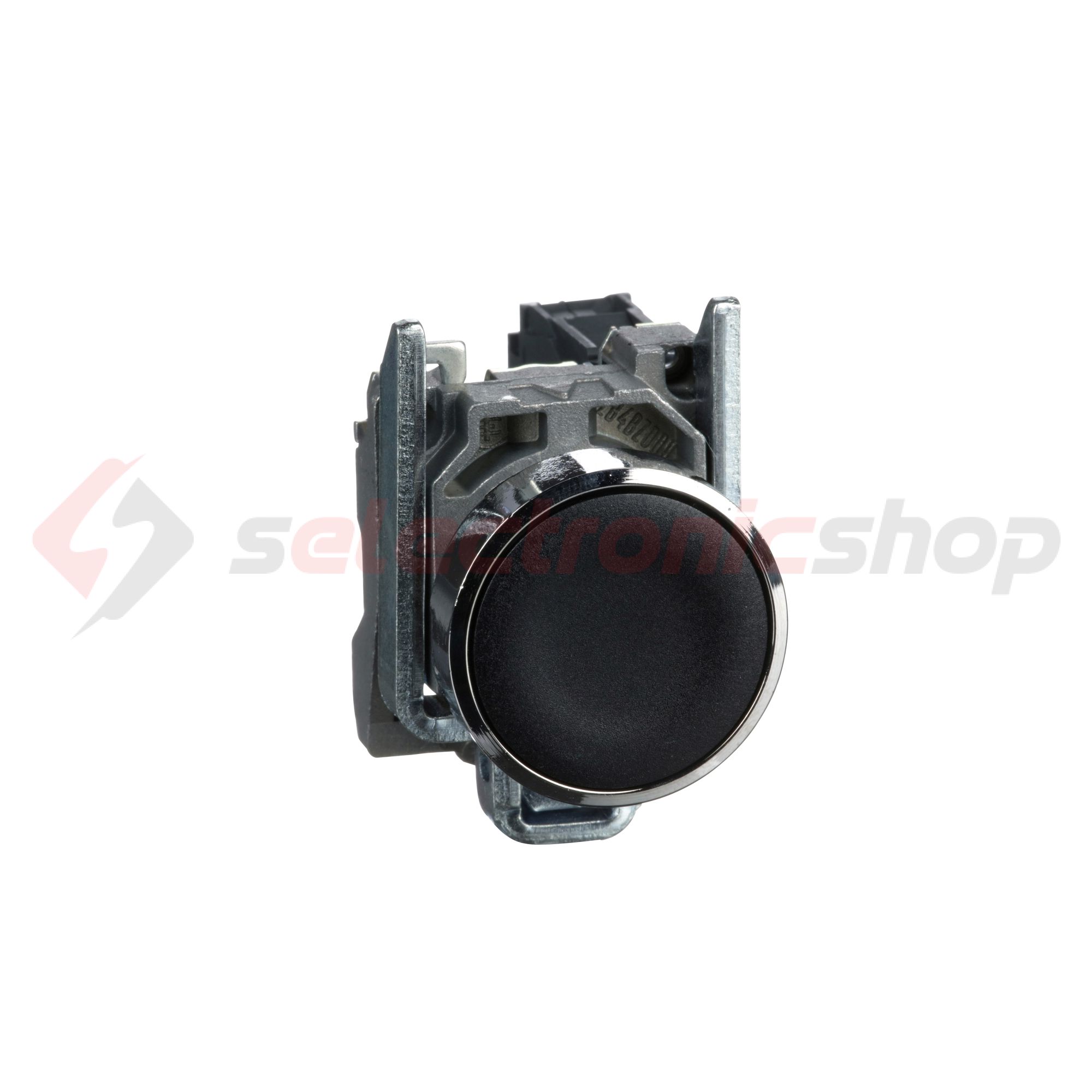 Nyomógomb komplett fém d22 fekete/fehér lapos visszaugró 1z csavaros kerek Harmony XB4 Schneider - XB4BA21