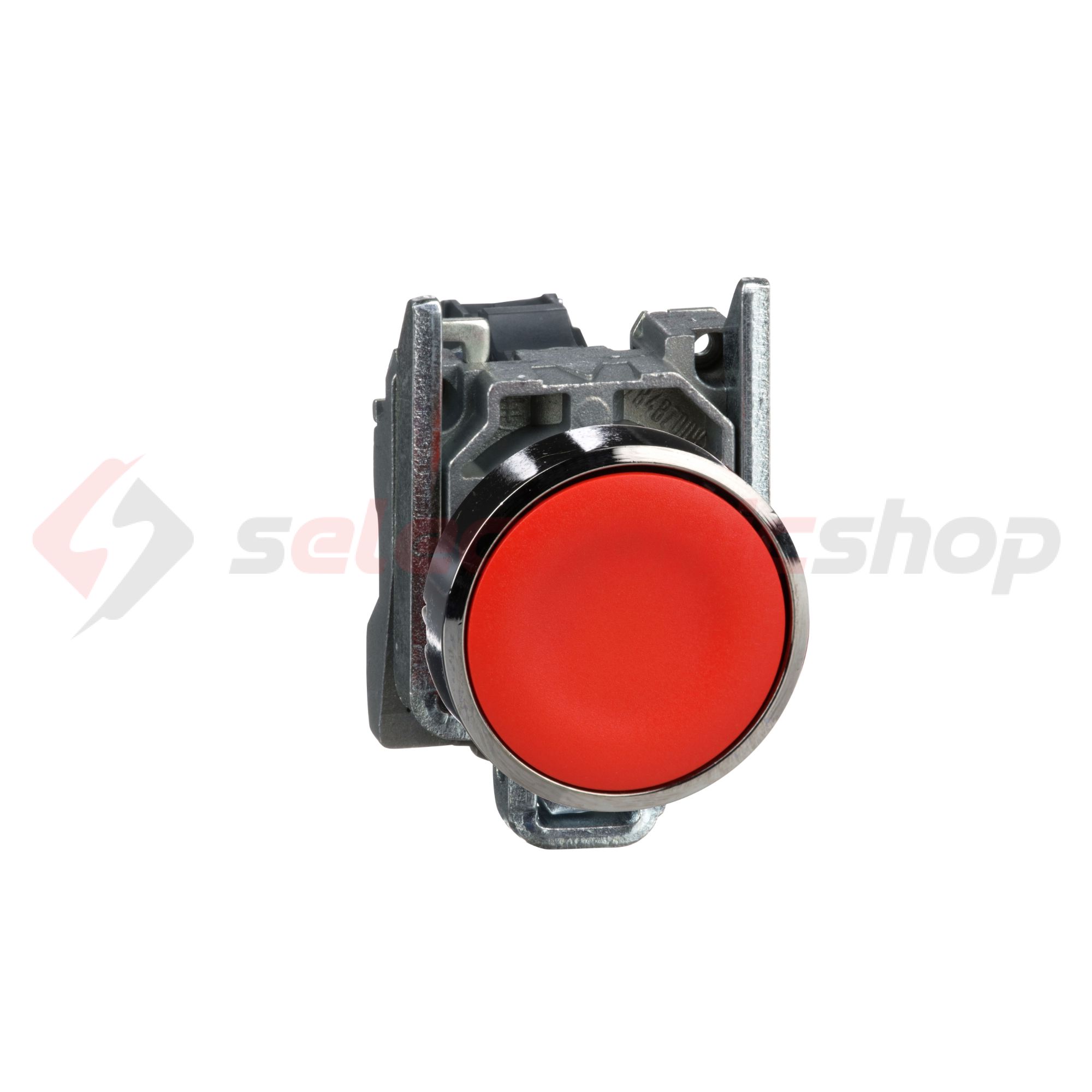 Nyomógomb komplett fém d22 piros/zöld lapos visszaugró 1ny csavaros kerek Harmony XB4 Schneider - XB4BA42