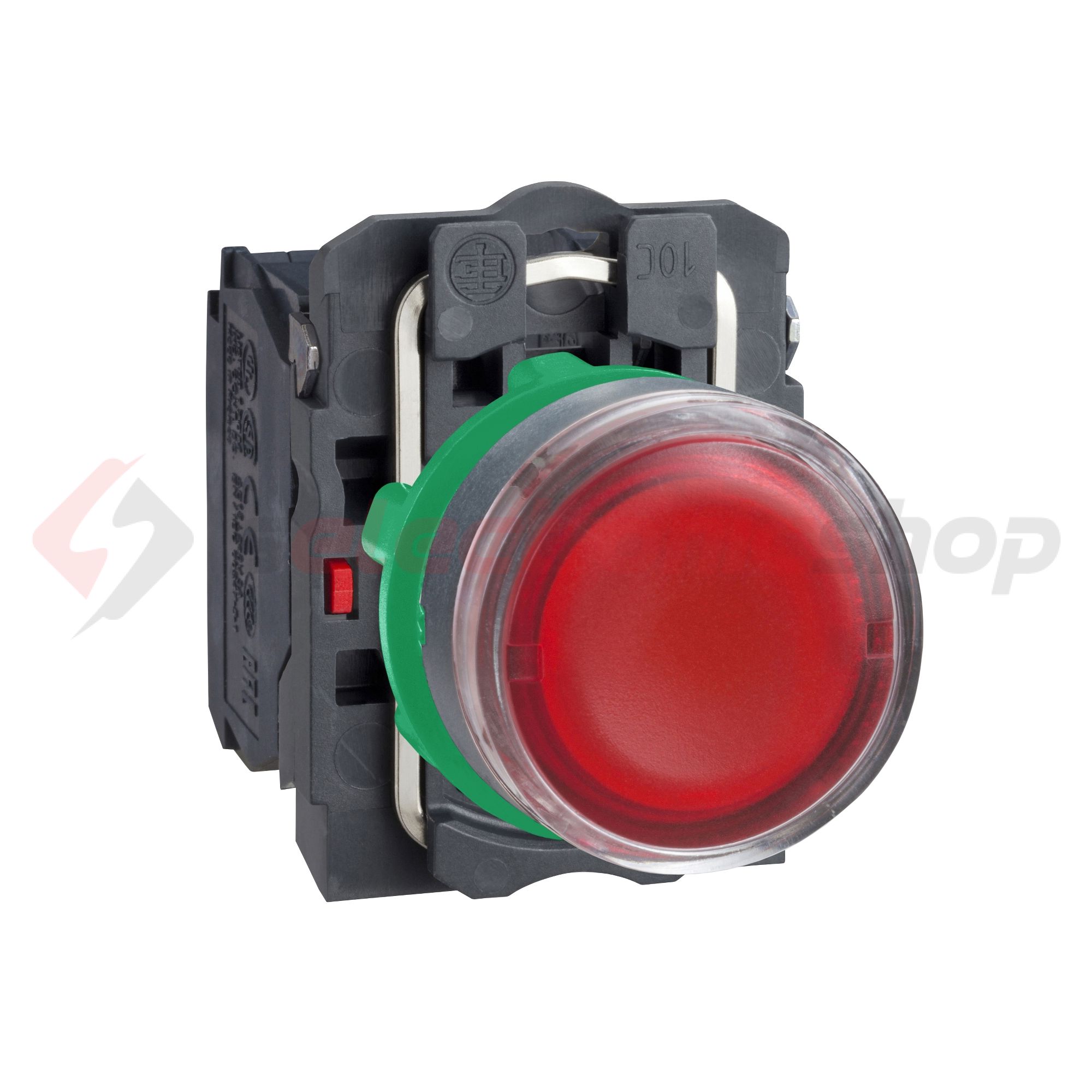 Nyomógomb komplett műa. d22 világító piros/zöld lapos visszaugró 1z 1ny Harmony XB5 Schneider - XB5AW34B5