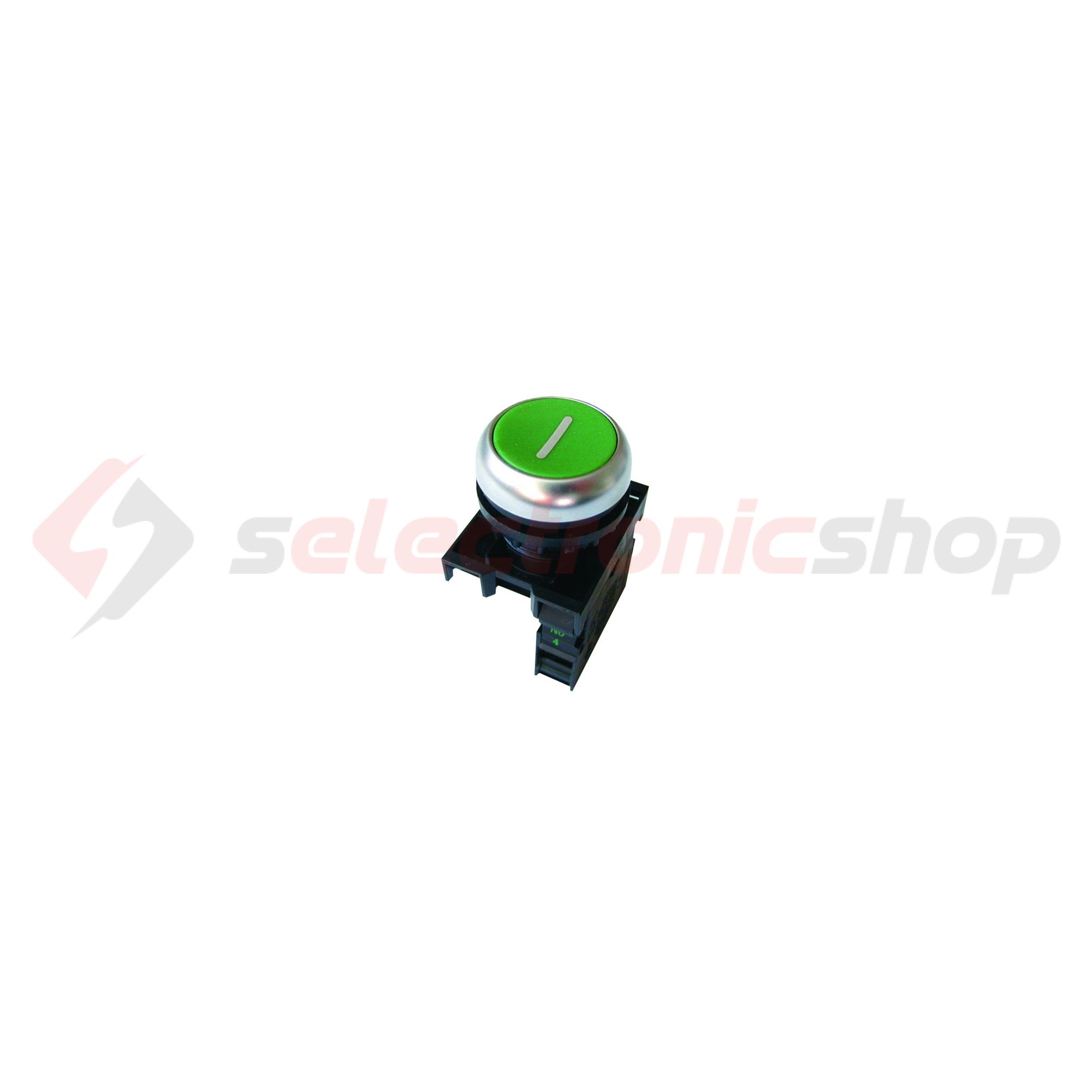 Nyomógomb komplett műa. d22 zöld lapos visszaugró 1z csavaros kerek M22-D-G-X1/K10 EATON - 216512