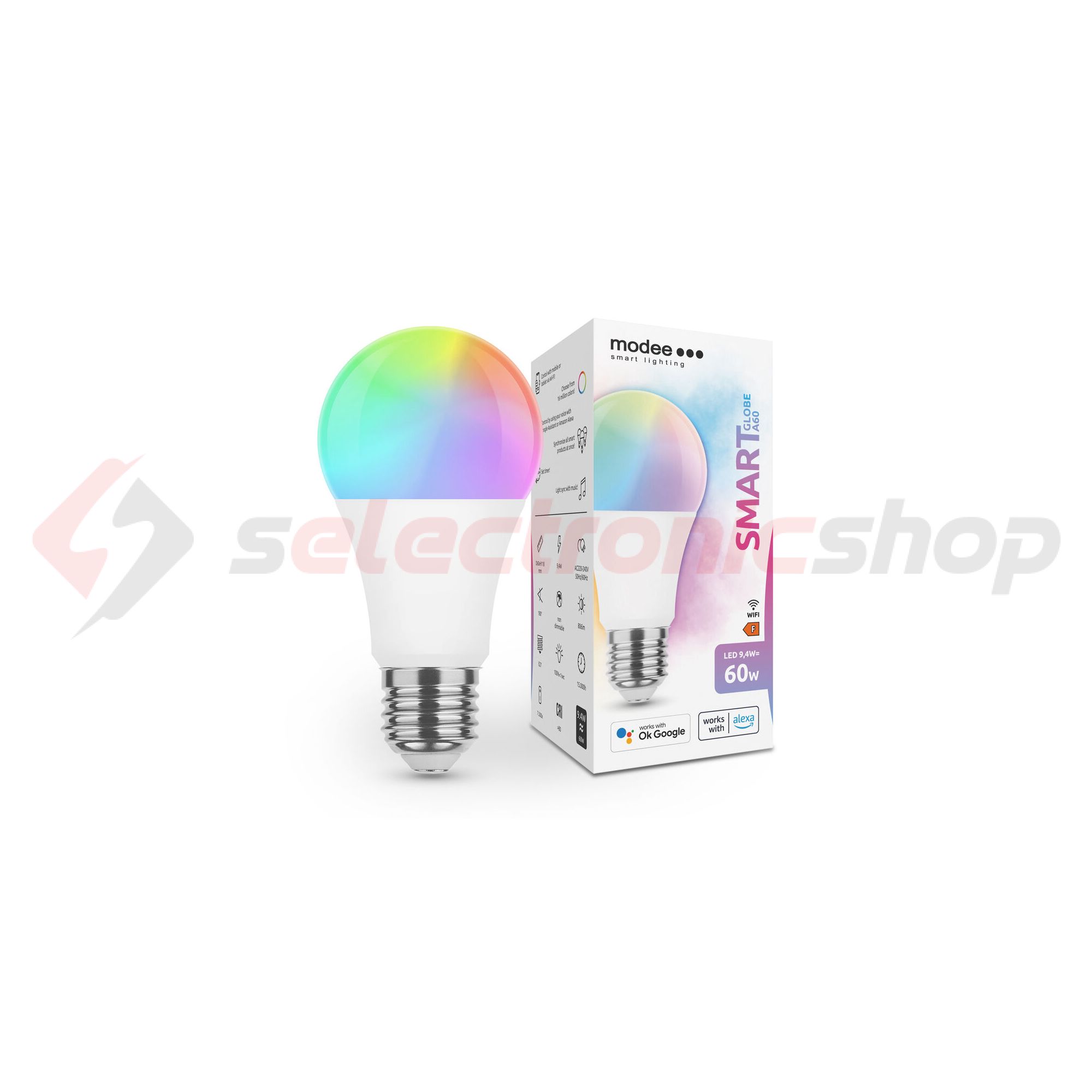 Okos LED lámpa A60 (Tuya Wi-Fi) körte A 9,4W- 60W E27 806lm DIM 220-240V AC LED Smart Modee - MSL-G9,4WE27RGB