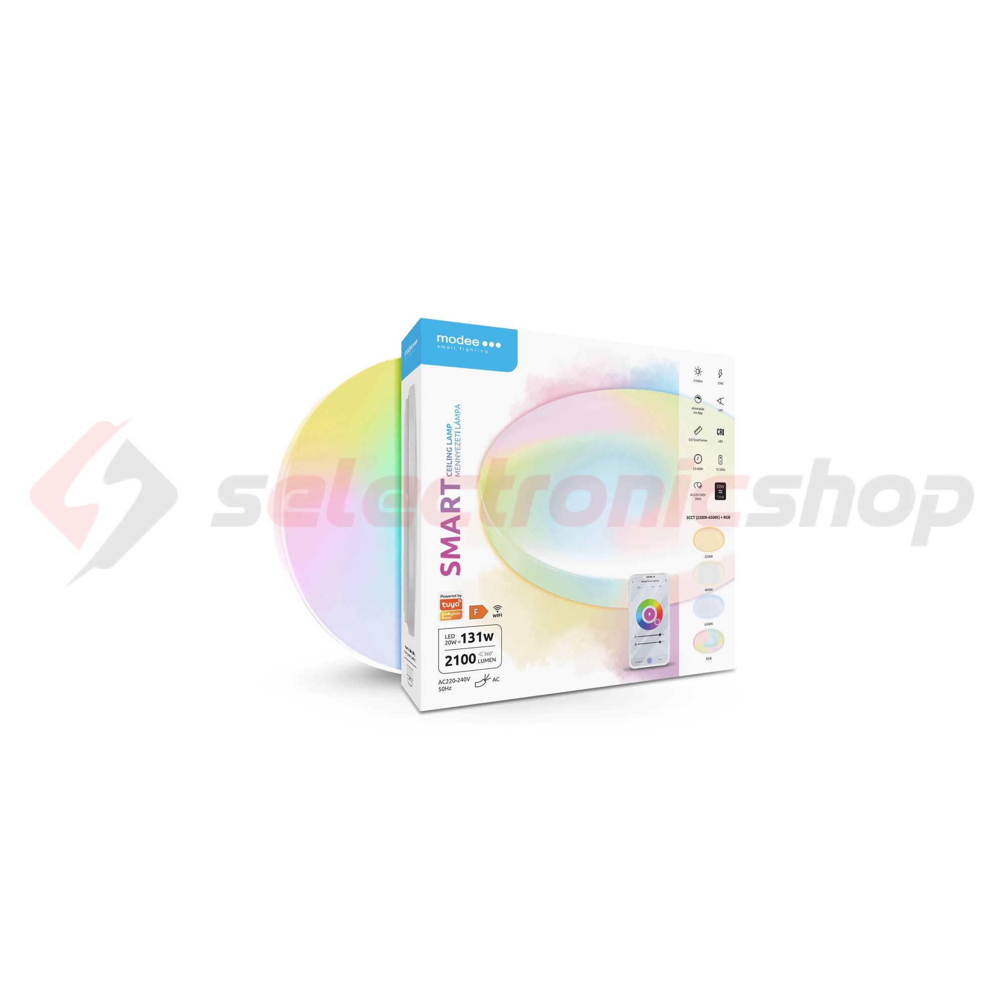 Okos LED lámpatest (Tuya Wi-Fi) WRGB falonkívüli 1x 20W 220-240V AC IP20 LED Smart Modee - MSL-CL20WRGB