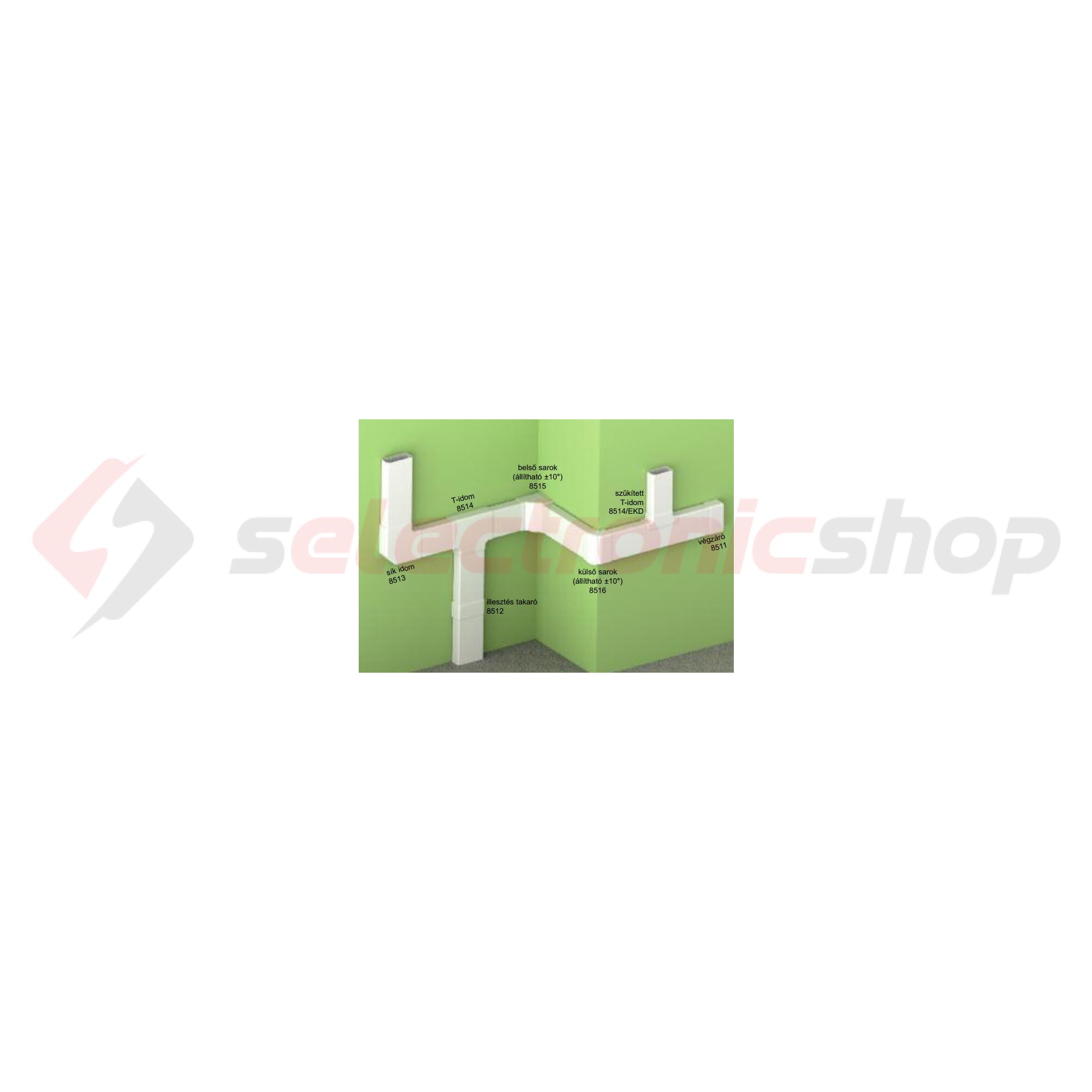 Parapetcsatorna L-idom 100X40-hez emelkedő/süllyedő 90° fényesfehér PVC műanyag EKD KOPOS - 8513_HB