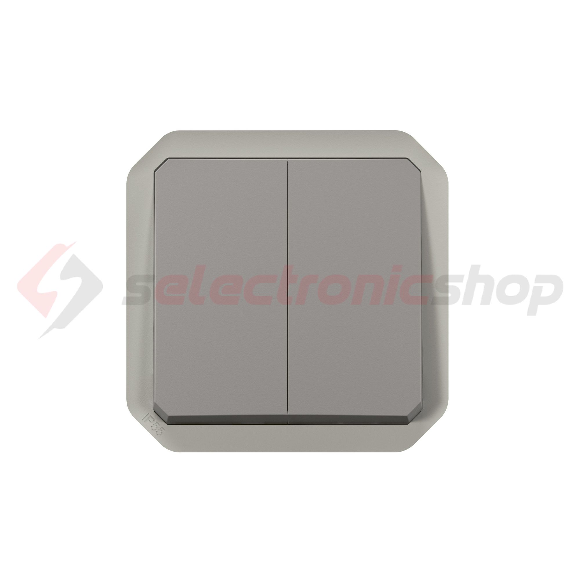 Plexo 106+6 kettős váltókapcsoló betét közp. fedéllel szürke IP55 2- billentyű/gomb LEGRAND - 069525