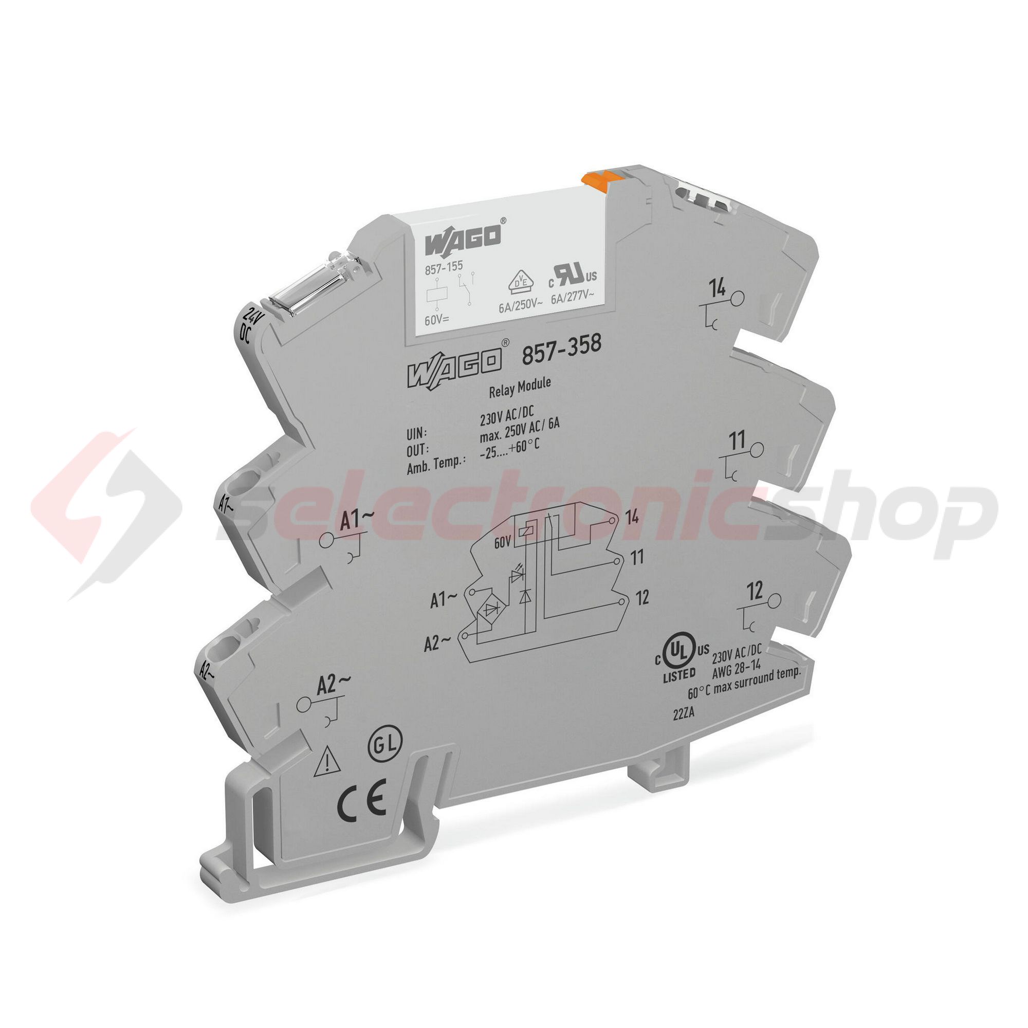 Relémodul keskeny 6A 1-v rugószorításos 230VAC 230VDC monostabil IP20 WAGO - 857-358