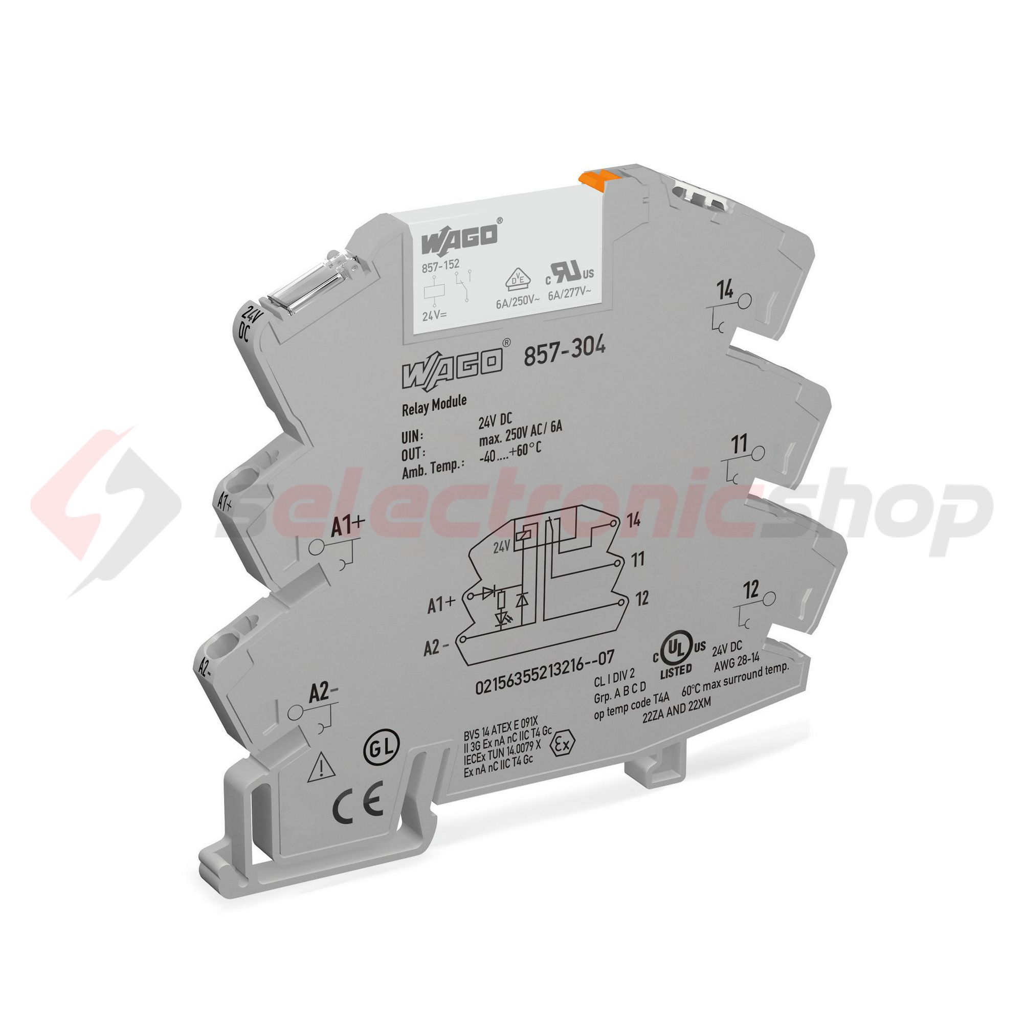 Relémodul keskeny 6A 1-v rugószorításos 24VDC monostabil IP20 WAGO - 857-304