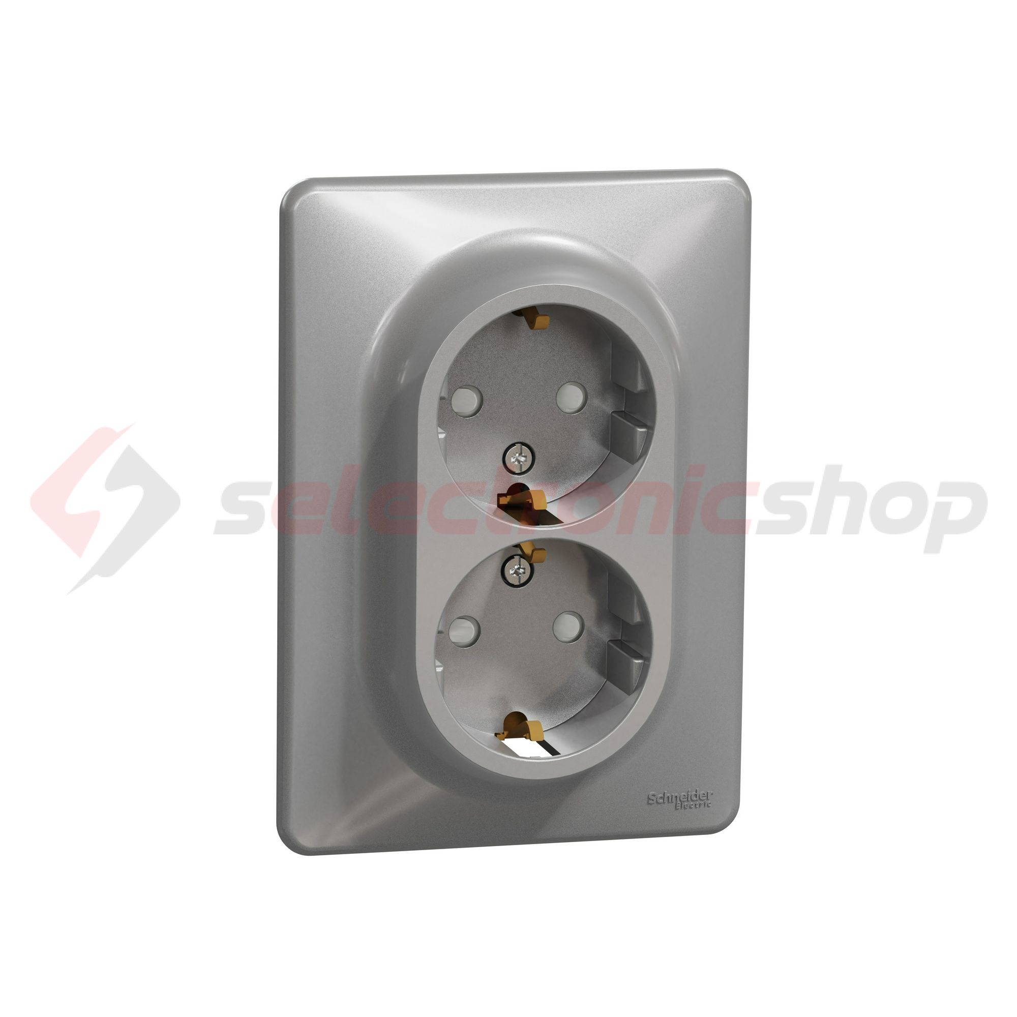 SednaÚj 162/2 dugalj földelt gyerekzárral alumínium IP20 süllyesztett csavaros Schneider - SDD313221