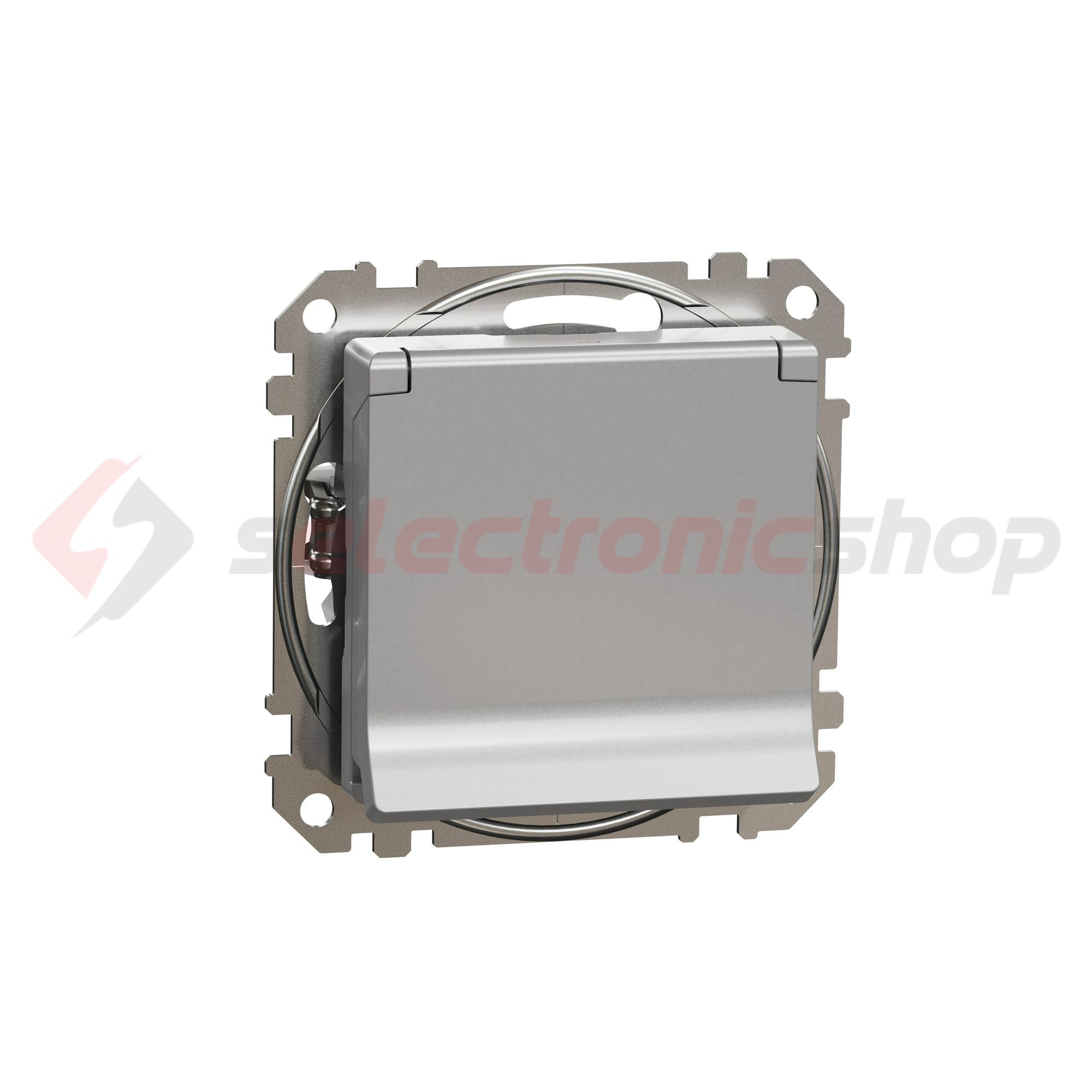 SednaÚj 162 dugalj földelt csapófedéllel gyerekzárral alumínium IP20 süllyesztett Schneider - SDD113023