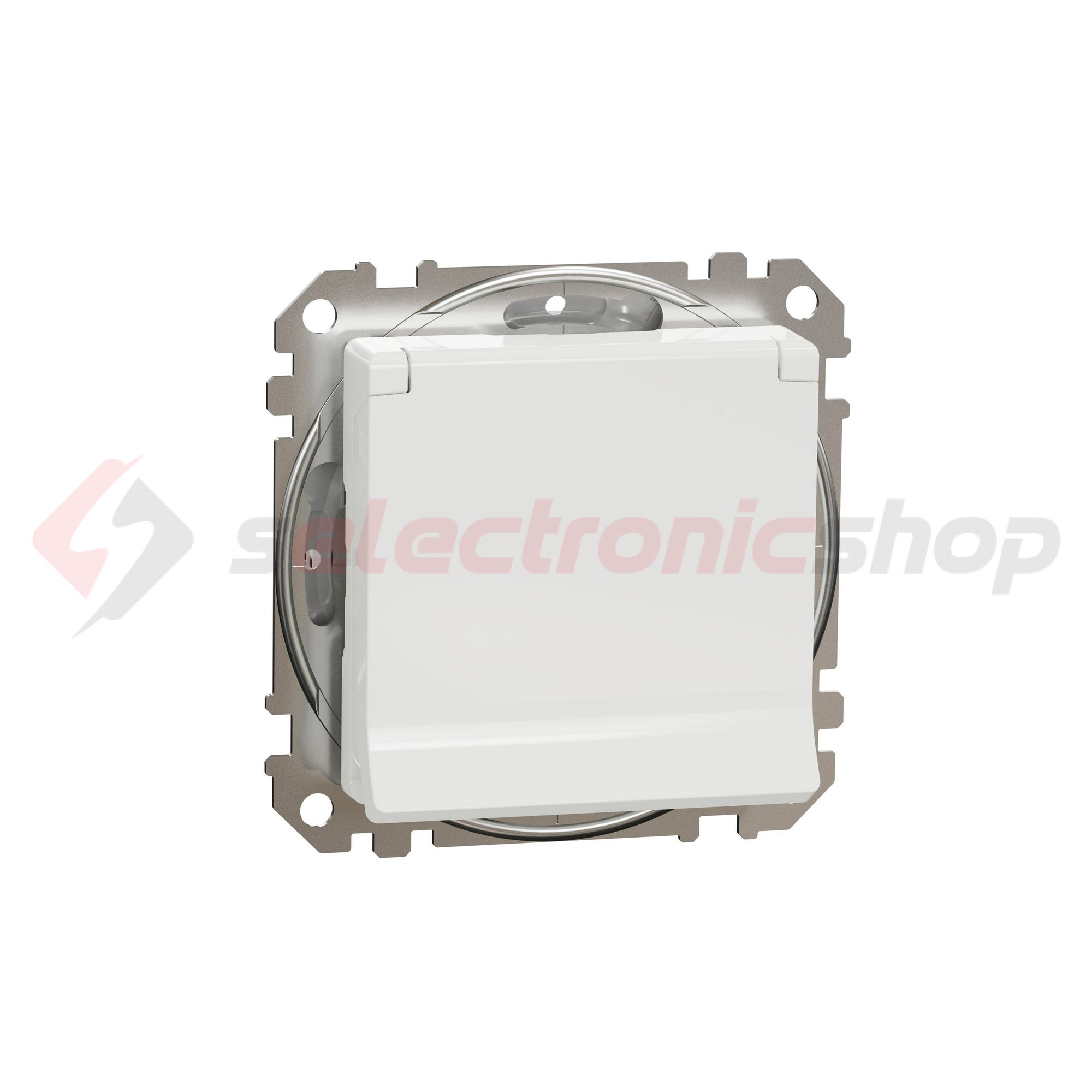 SednaÚj 162 dugalj földelt csapófedéllel gyerekzárral fehér IP44 süllyesztett csavaros Schneider - SDD211023