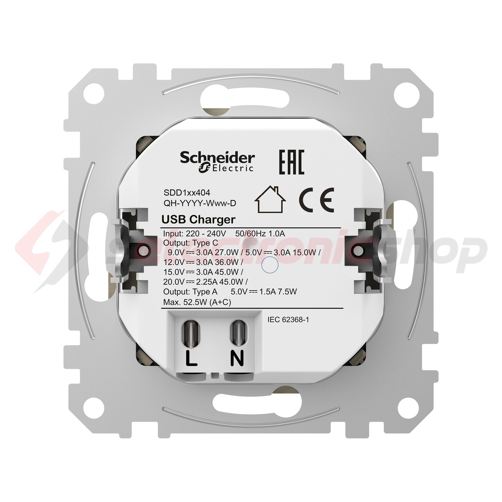 SednaÚj USB töltőaljzat A+C 2-ki 3000mA-max. 5V süllyesztett antracit Schneider - SDD114404