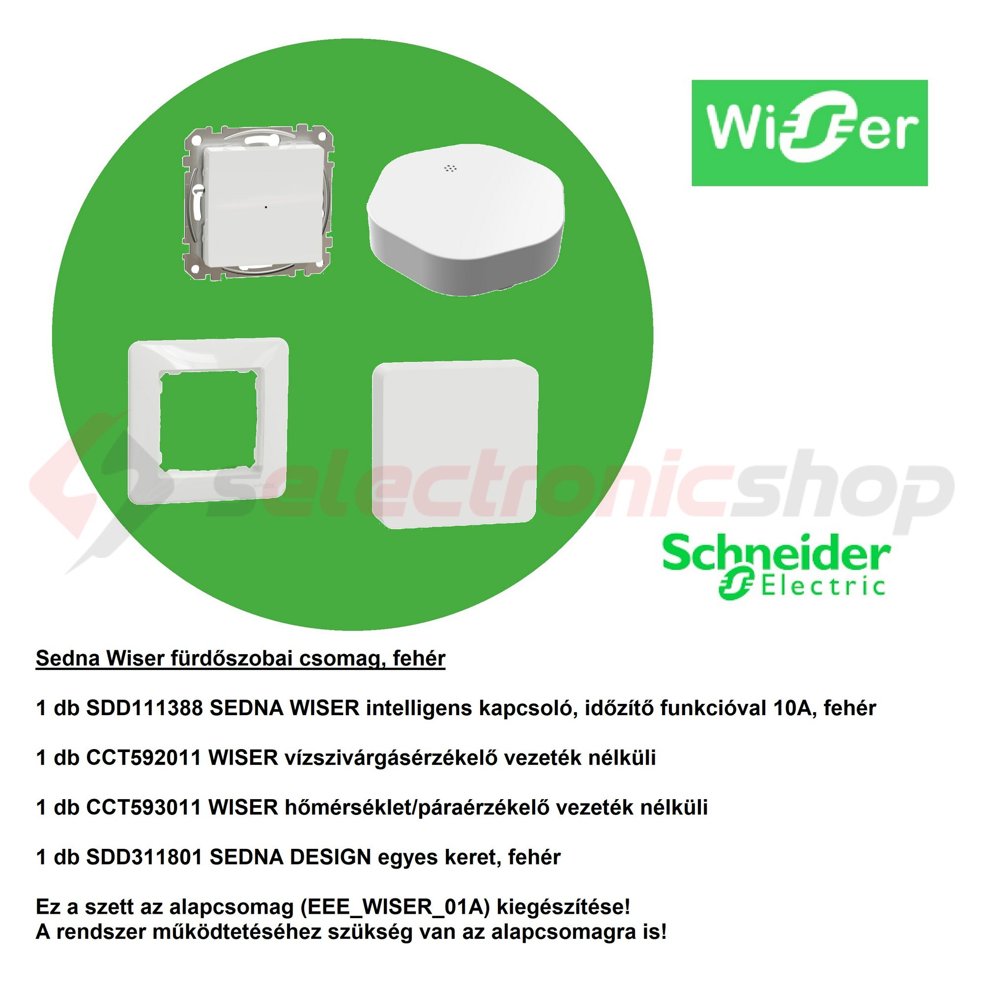 SednaWiser fürdőszobai csomag betét közp. fedéllel fehér 10A elektronikus süllyesztett Schneider - EEE_WISER_03F