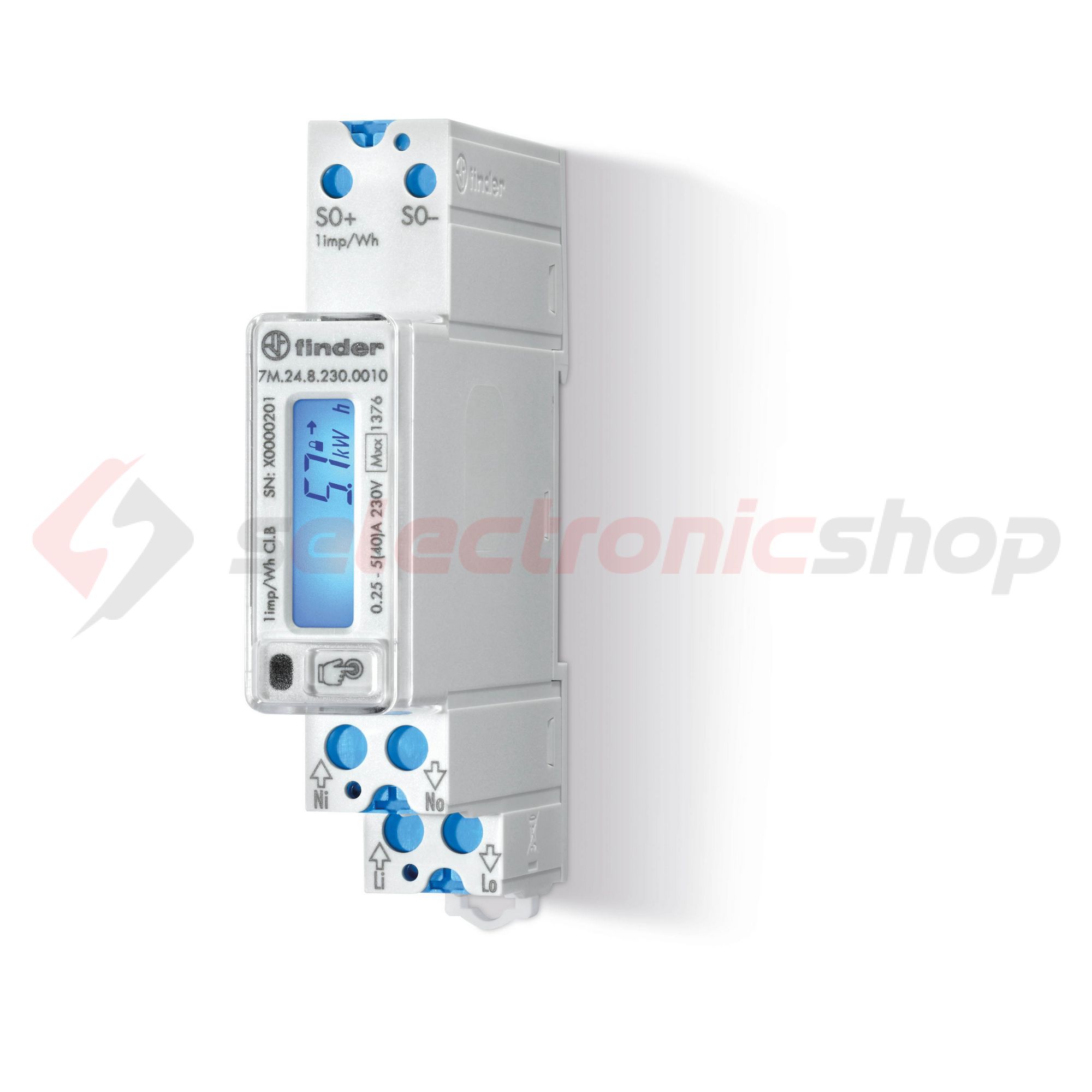Sorolható fogyasztásmérő 1F 2irányú LCD MID-hiteles S0 IR 40A direkt 230V 7M.24.8.230.0010 FINDER - 7M2482300010
