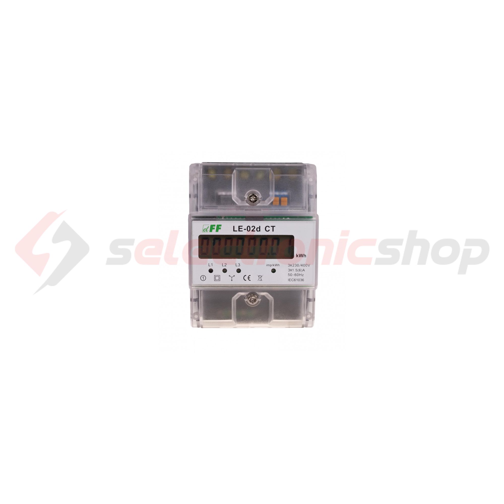 Sorolható fogyasztásmérő 3F LCD MID impulzusadós 6A áramváltós 230V LE-02d CT F&F Filipowski - LE-02D CT