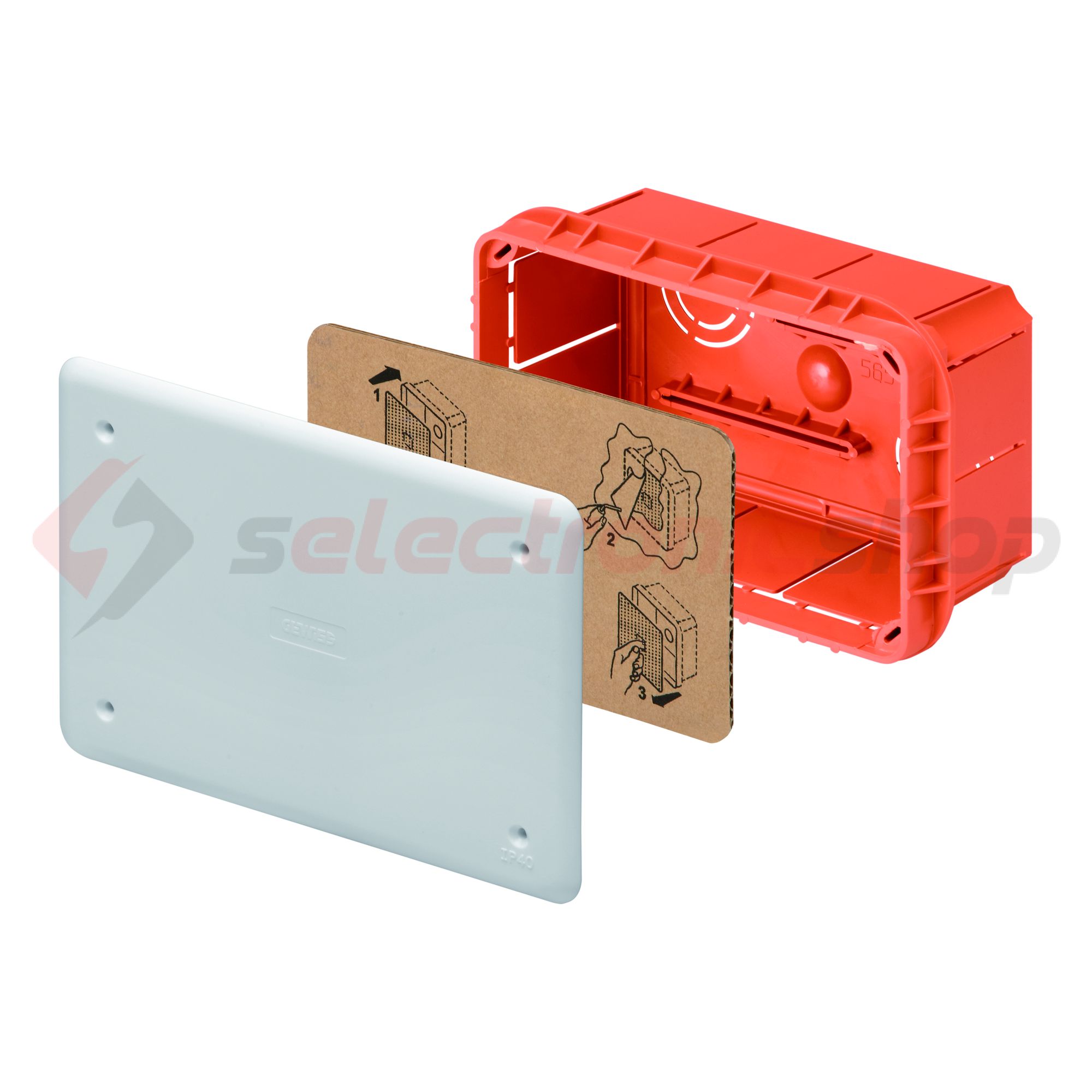 Süllyesztett kötő-/szerelvénydoboz DIN-sínnel téglalap 152mm x 98mm x műanyag piros 48PT GEWISS - GW48004