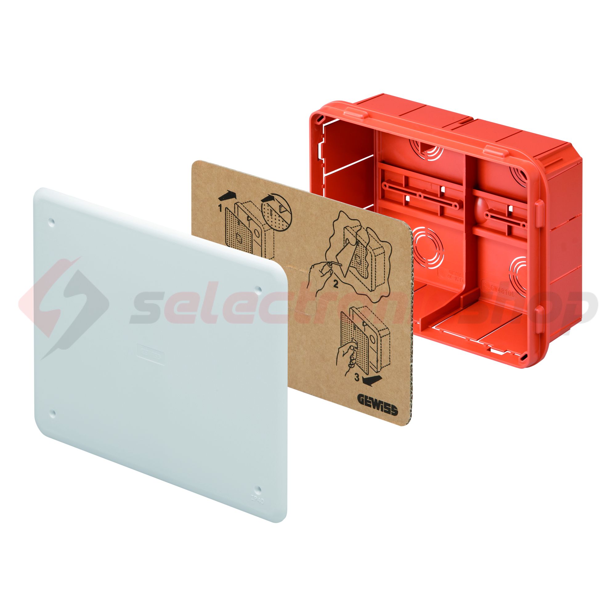 Süllyesztett kötő-/szerelvénydoboz DIN-sínnel téglalap 196mm x 152mm x műanyag piros 48PT GEWISS - GW48006