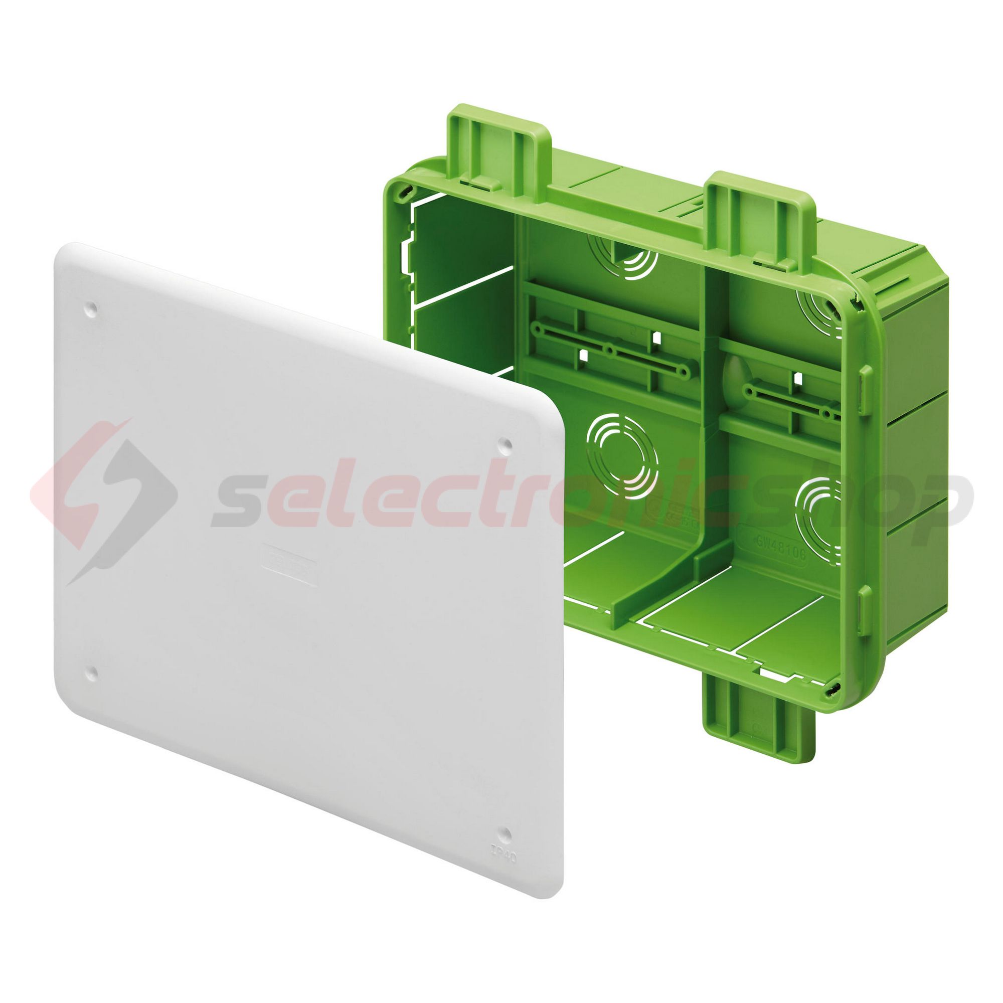 Süllyesztett kötő-/szerelvénydoboz DIN-sínnel téglalap 196mm x 152mm x műanyag zöld 48PT GEWISS - GW48006PM