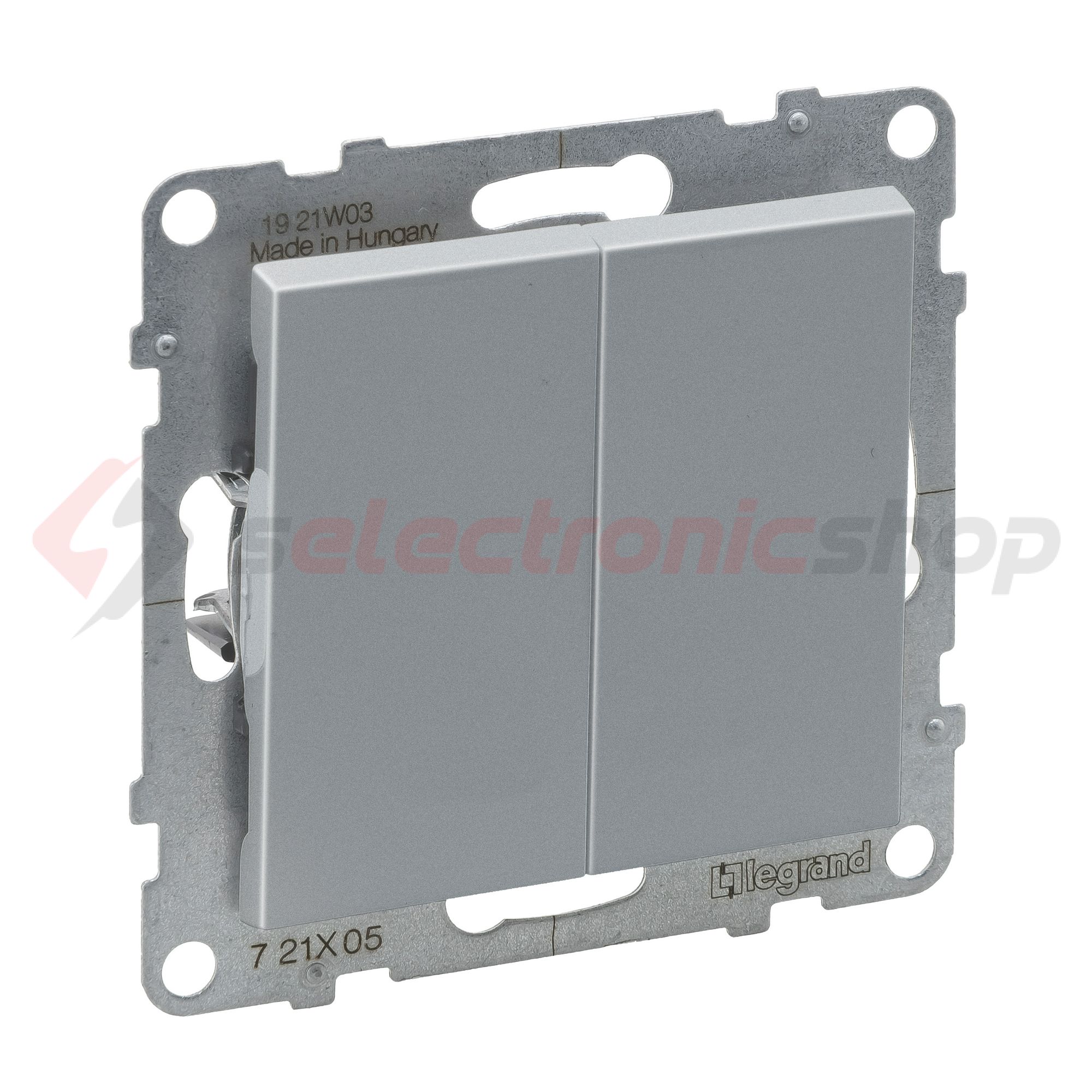 Suno 105 2x1P csillárkapcsoló 101 1P kapcsoló betét közp. fedéllel alumínium süllyesztett LEGRAND - 721305