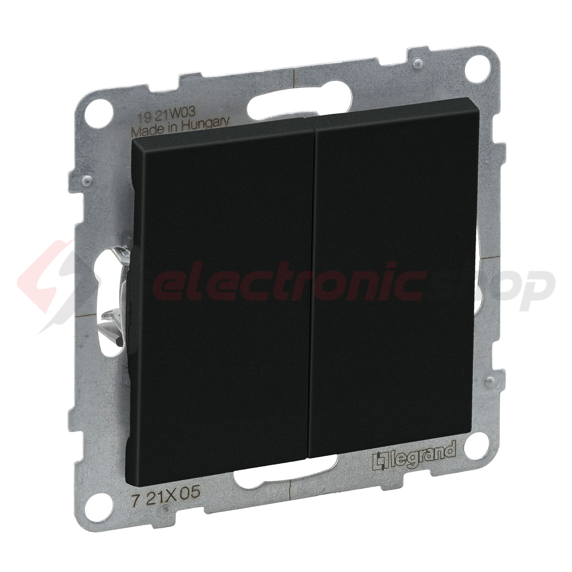 Suno 105 2x1P csillárkapcsoló 101 1P kapcsoló betét közp. fedéllel fekete süllyesztett LEGRAND - 721405