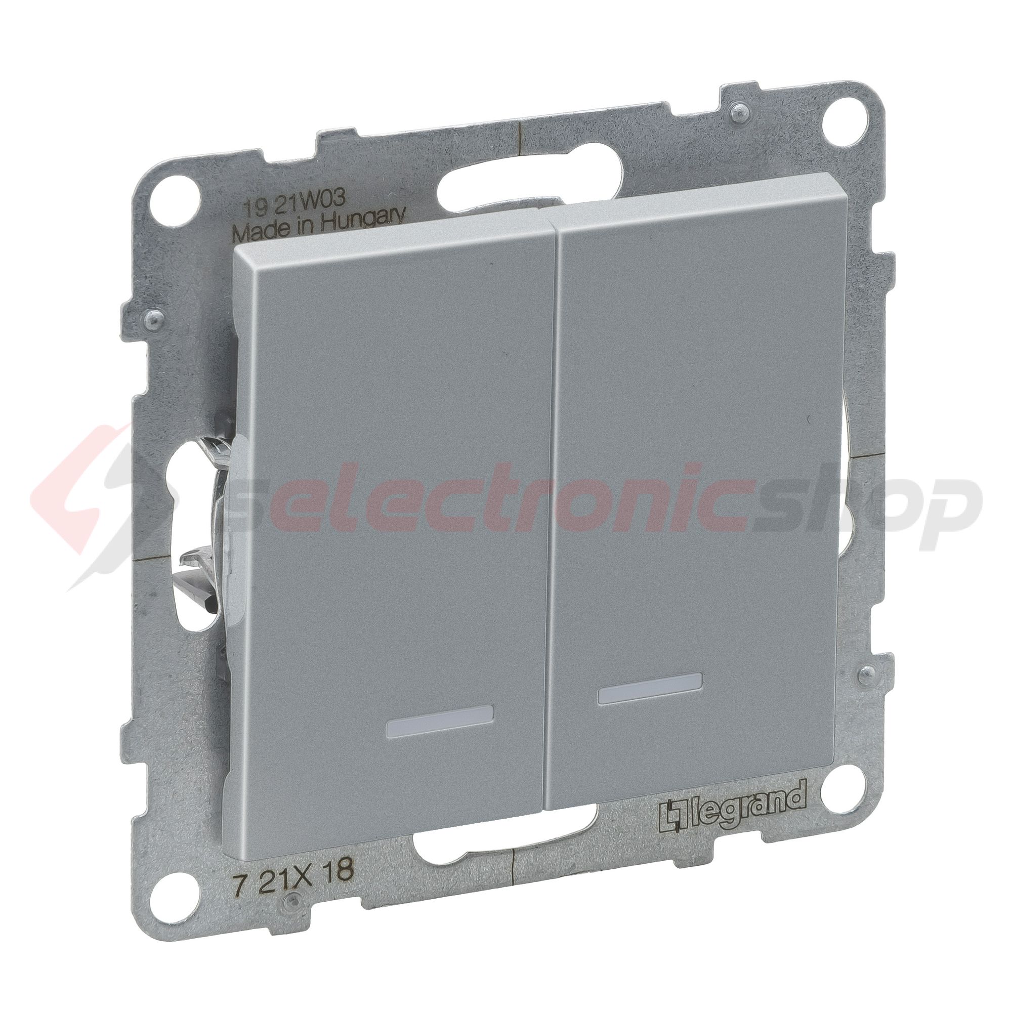 Suno 106+6 kettős váltókapcsoló +jelzőfény 106+6 kettős váltókapcsoló alumínium rugós LEGRAND - 721318