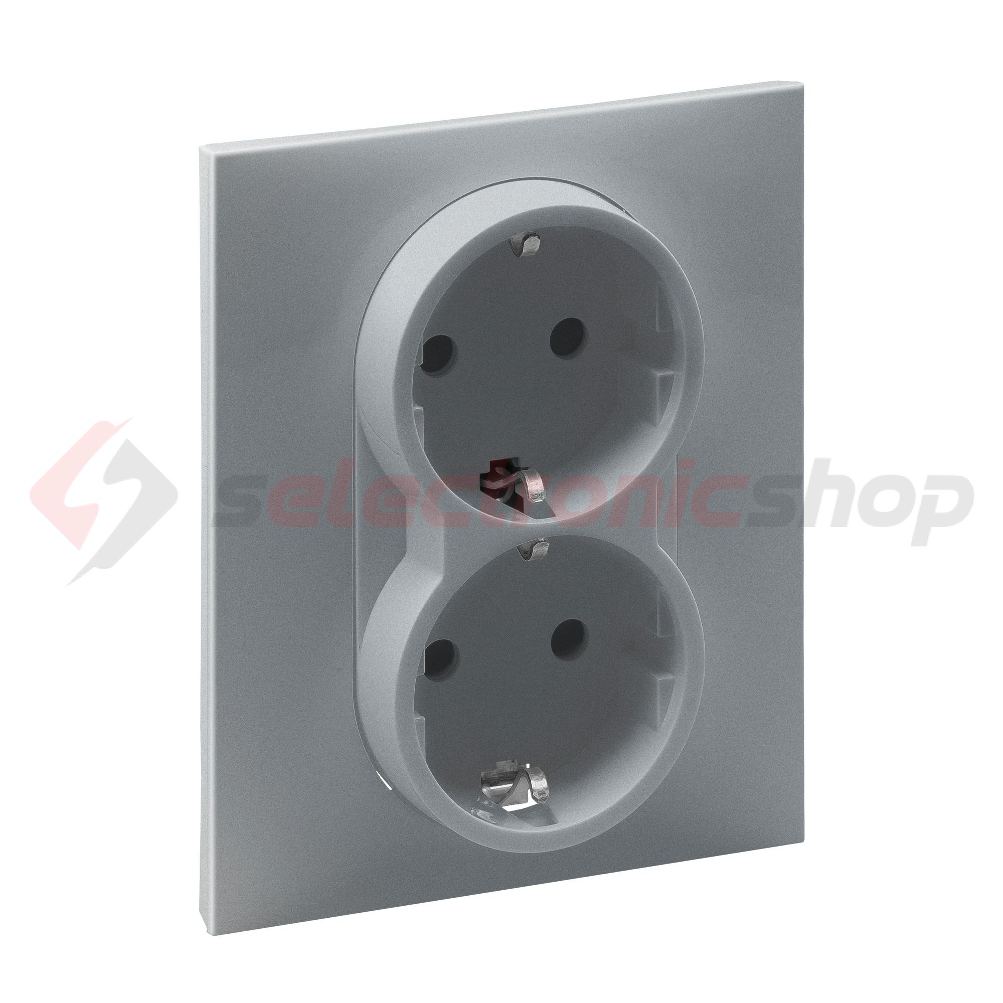 Suno 162/2 dugalj földelt gyerekzárral alumínium IP20 süllyesztett rugós LEGRAND - 721326